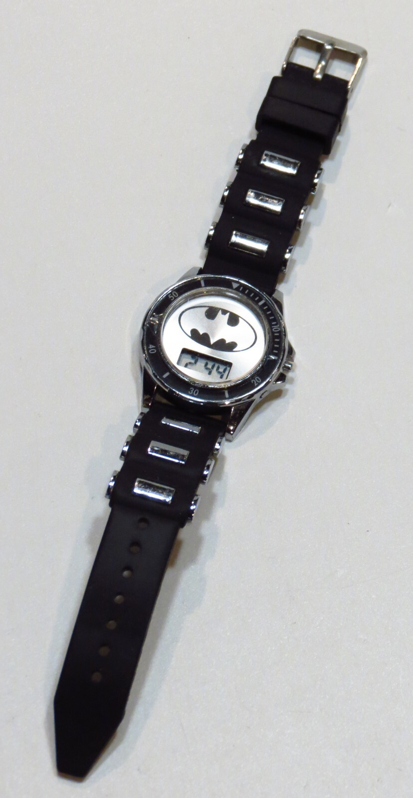 Accutime Batman Watch DC Comics Digital Display Day/Date Black Silicone Band