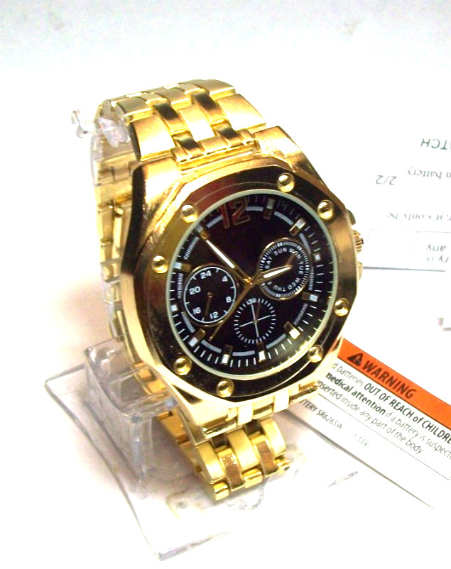 Accutime Mens Watch w/Push Button Deployant Band fits 8.50″ New w/papers