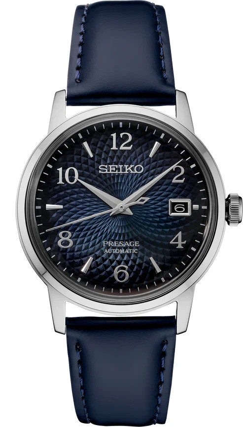 Seiko Presage Cocktail Time 38.5mm Blue Dial Leather Band Watch SRPE43