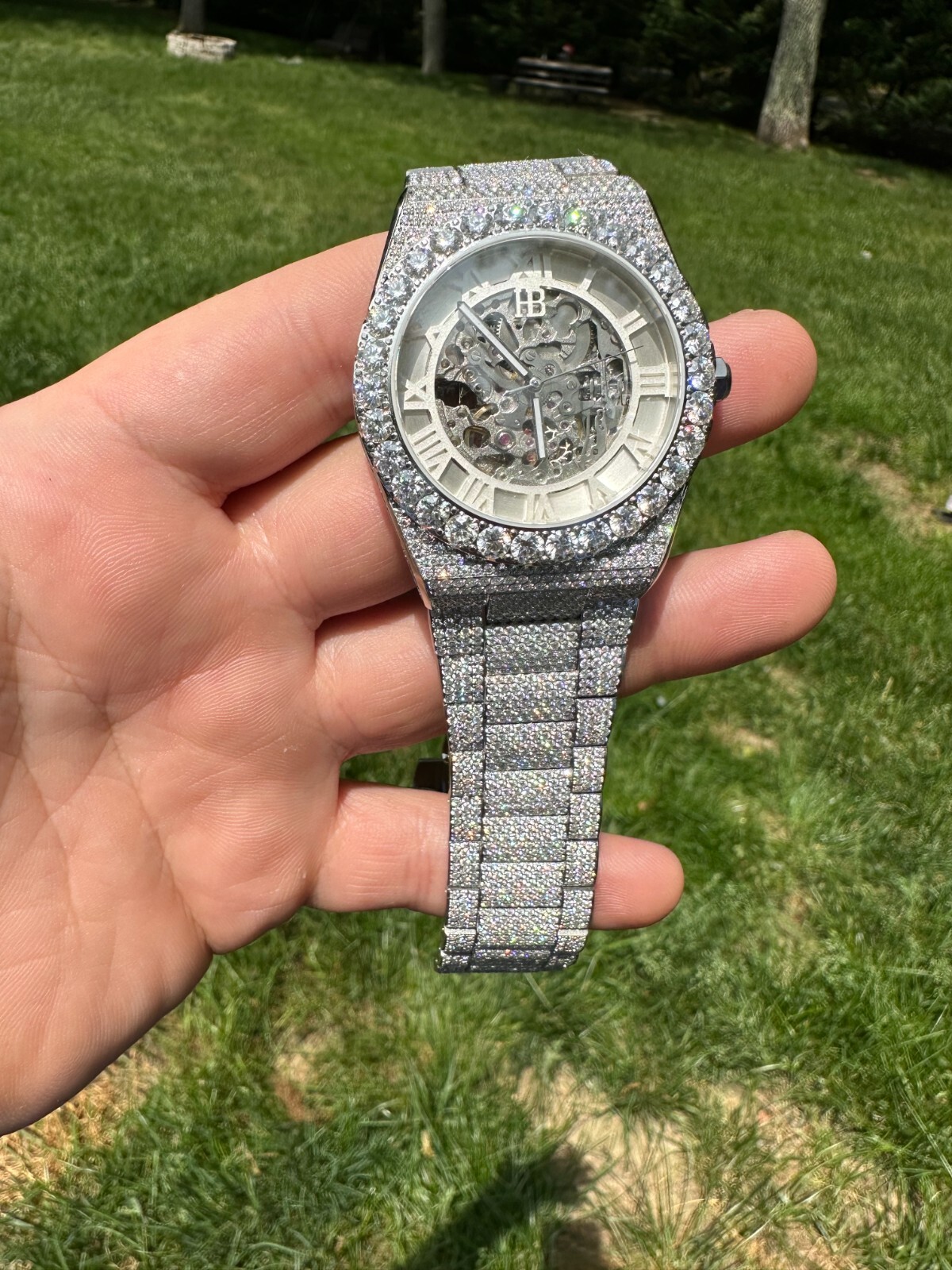 35.5ct MOISSANITE Automatic Skeleton Watch Mens Real Iced Hip Hop Passes Tester