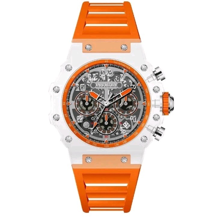 Invicta Racing Vaulthan Men’s Watch 69679 44mm Clear/Orange Band New!!