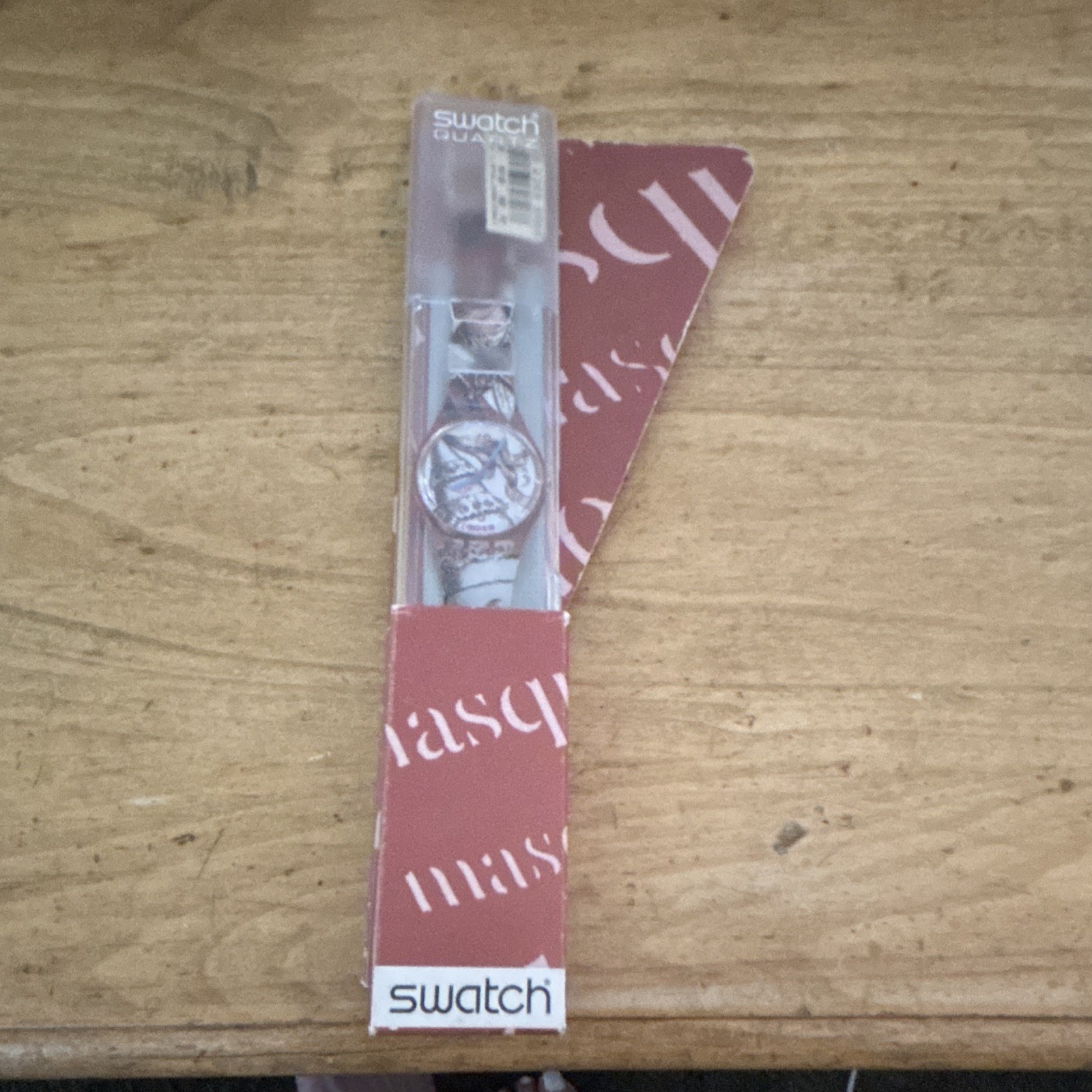 Swatch Masquerade Quartz Analog 34mm Clear Case Multicolor Strap w/ Box