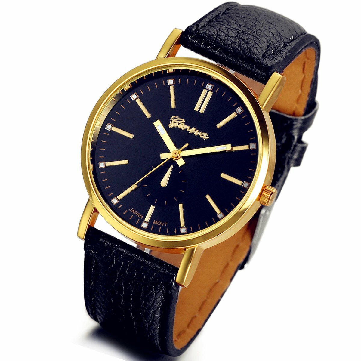 Classic Round Dial PU Leather Band Quartz Analog Wrist Watch Mens Womens Watch
