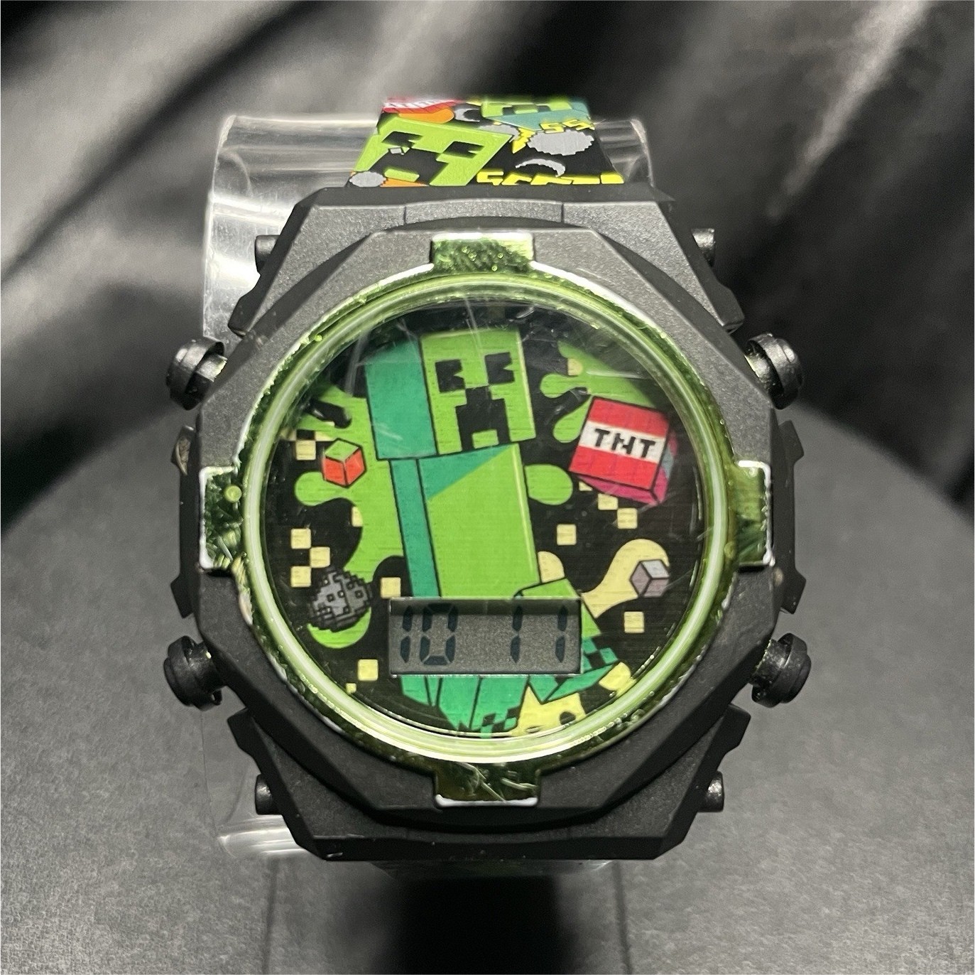 Accutime Minecraft Unisex Kids Digital Quartz Watch Multicolor Dial Black Strap