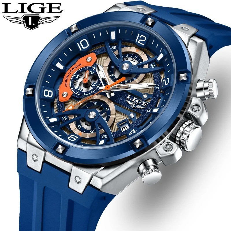 43MM LIGE Military Quartz Diver Watch Men Silicone 30M Waterproof Luminous NEW