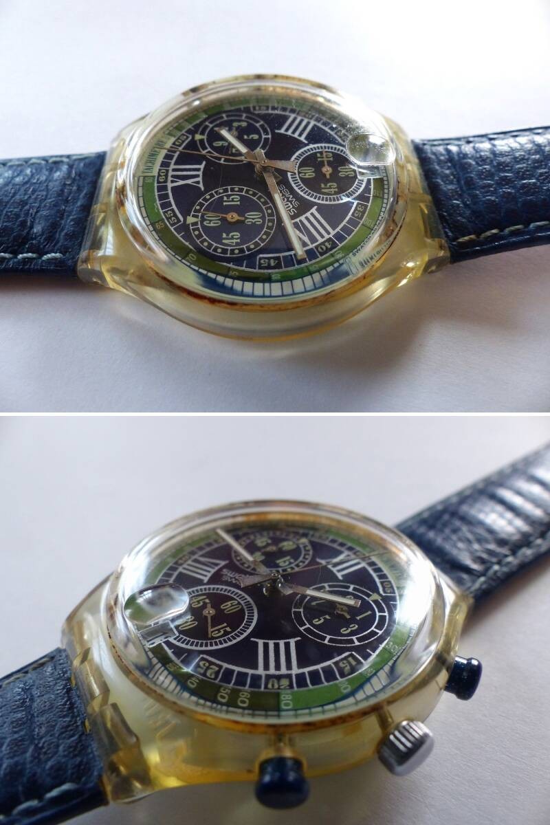 Swatch Chrono SCK404 Blue Function 90s Vintage New Battery Box Manual Working