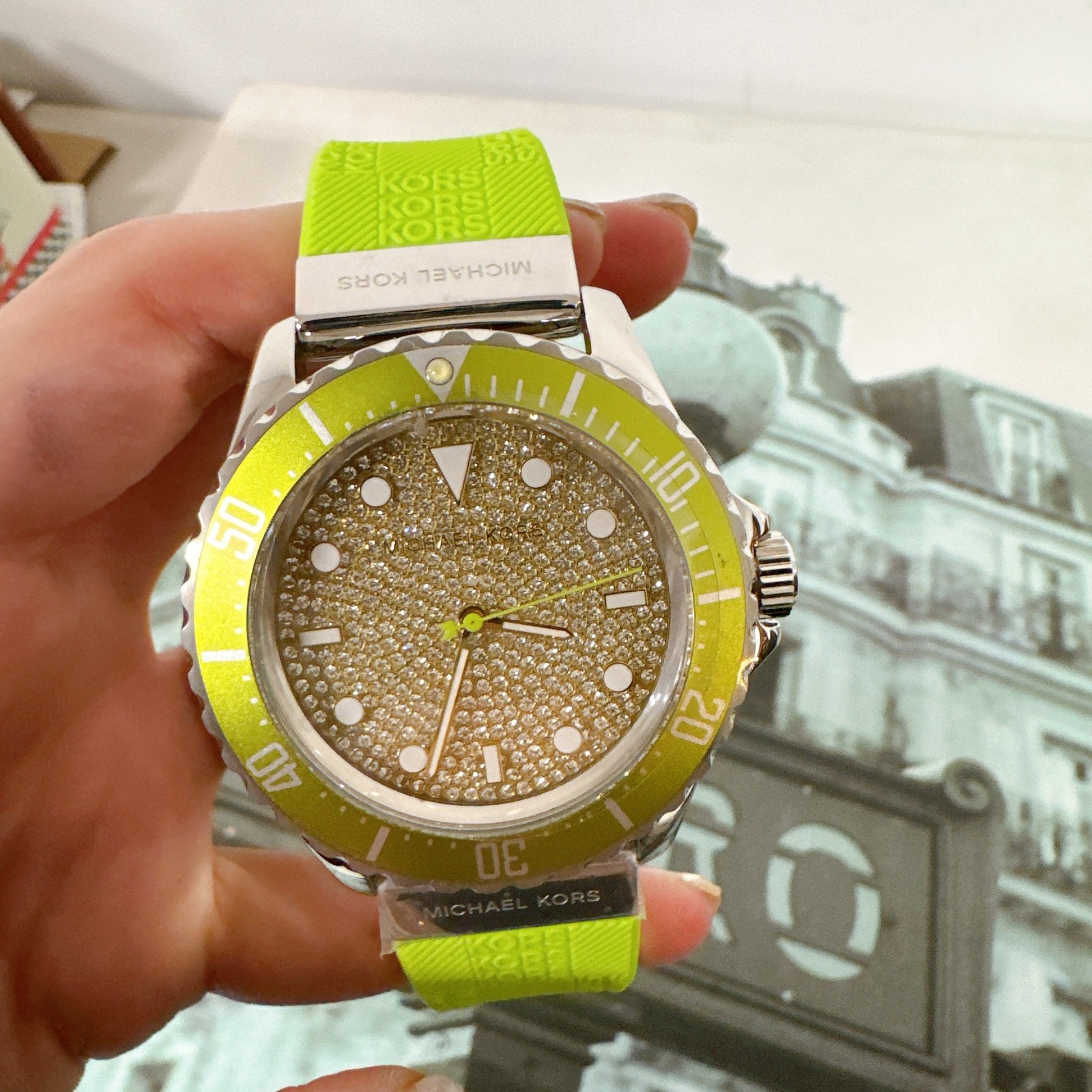 Michael Kors MK7360 Oversized Slim Everest Pavé Embossed Silicone Watch
