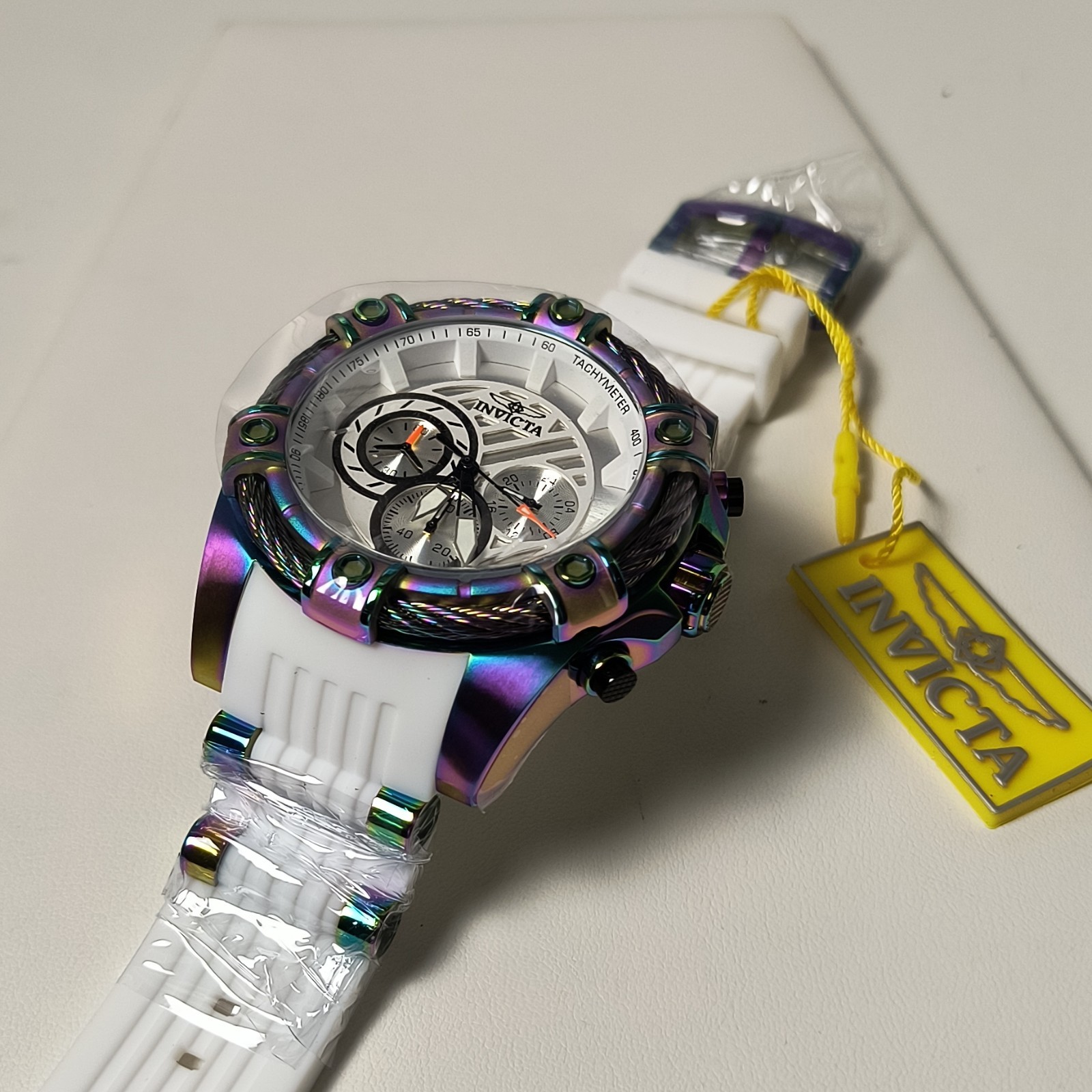 Invicta Bolt Girdex Iridescent White Silicone Band 52 MM Chronograph