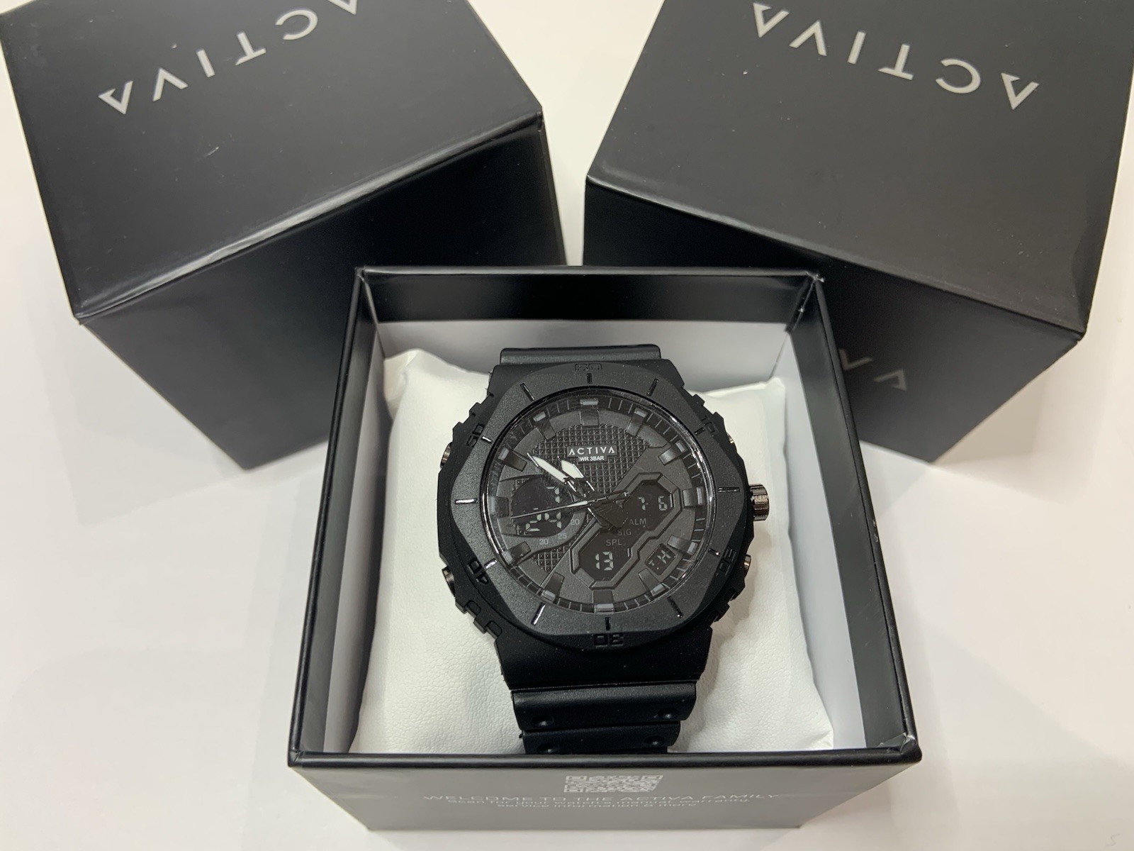 Activa Men’s Analog-Digital Quartz Watch 30m Black Rubber Strap 48-52mm w/ Box