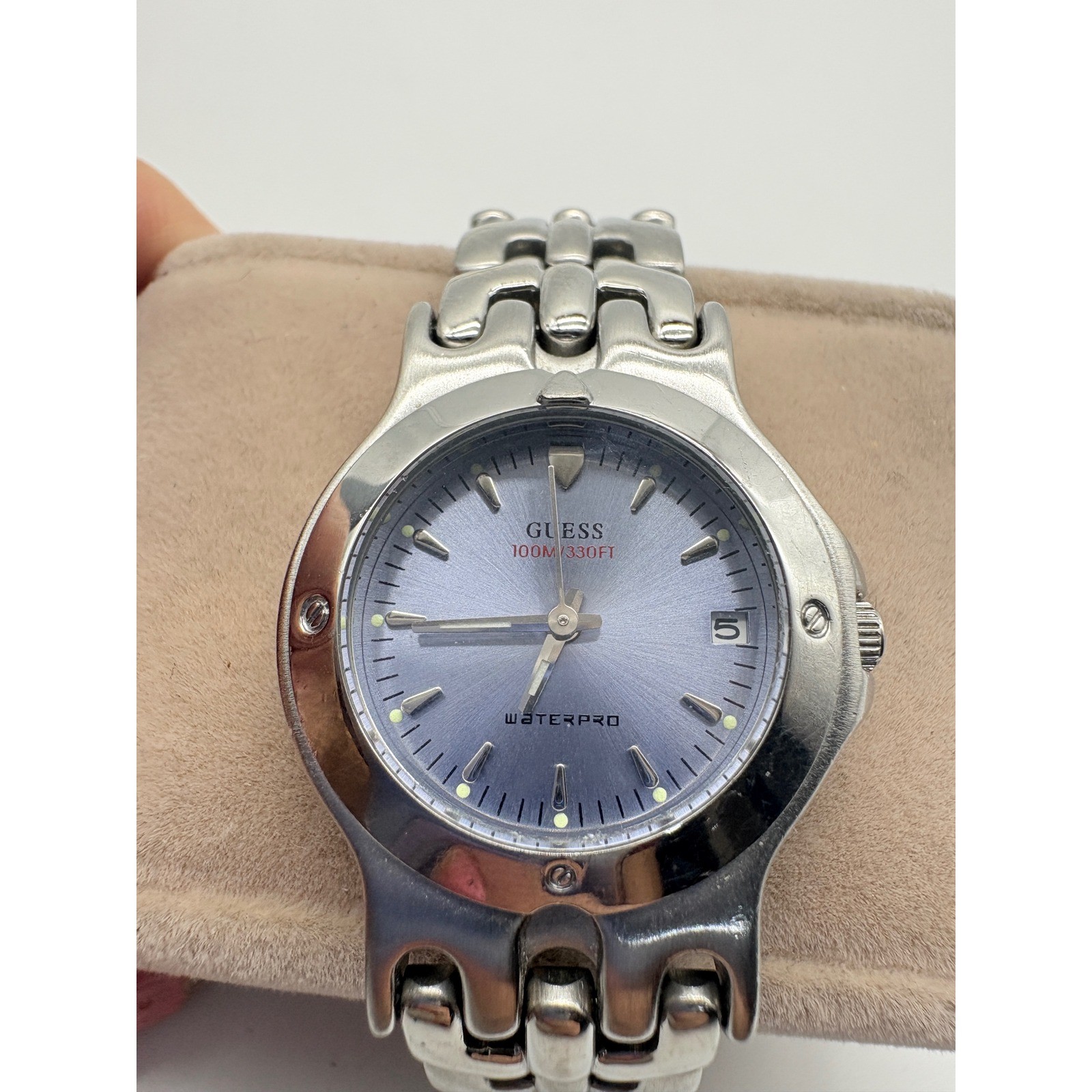 Guess Waterpro Blue Dial Stainless Steel 100M Date Watch Womens