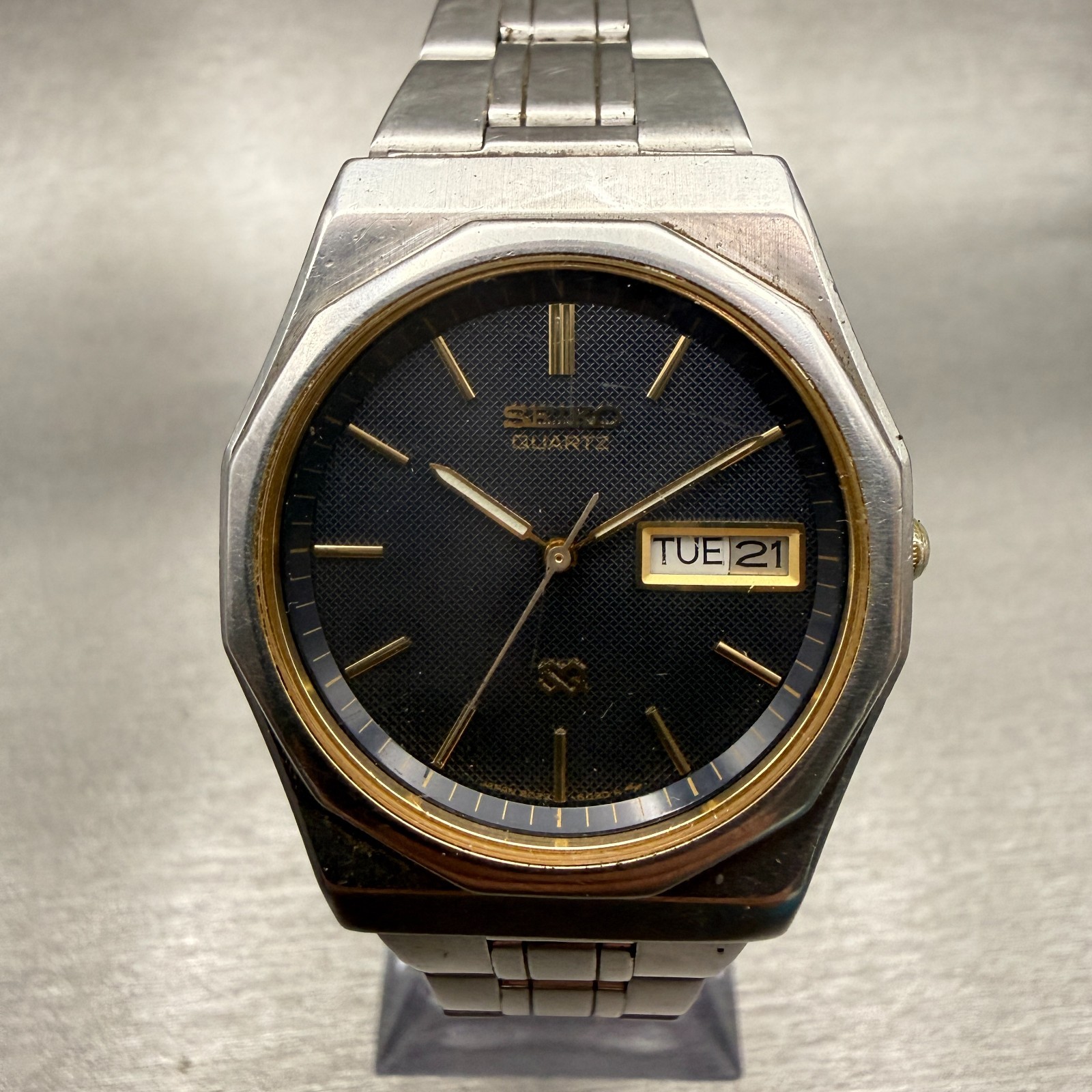 Seiko Watch Men 33mm Gray Dial Silver Tone Round 8C23-6059 New Battery VTG