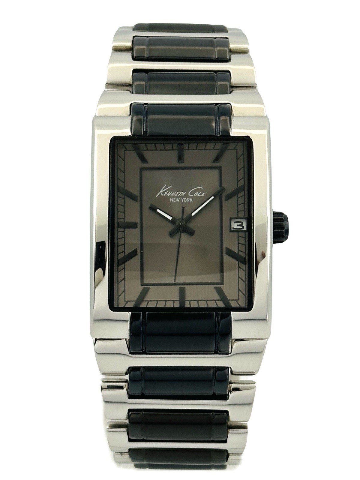 Kenneth Cole KC3916 Men Matte Gunmetal Dial Chunky StainlessSteel Two-Tone Watch