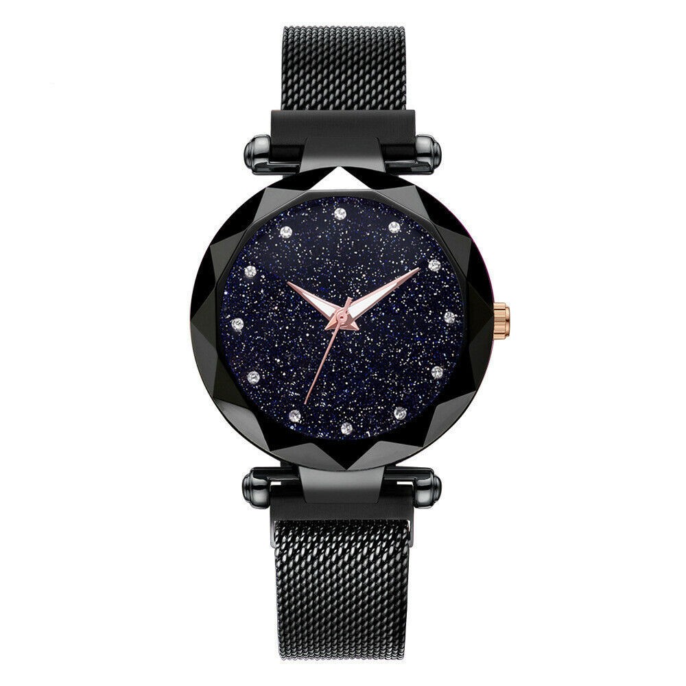 Starry Magnetic Metal Mesh Strap Women Girl Ladies Analogue Quartz Wrist Watch