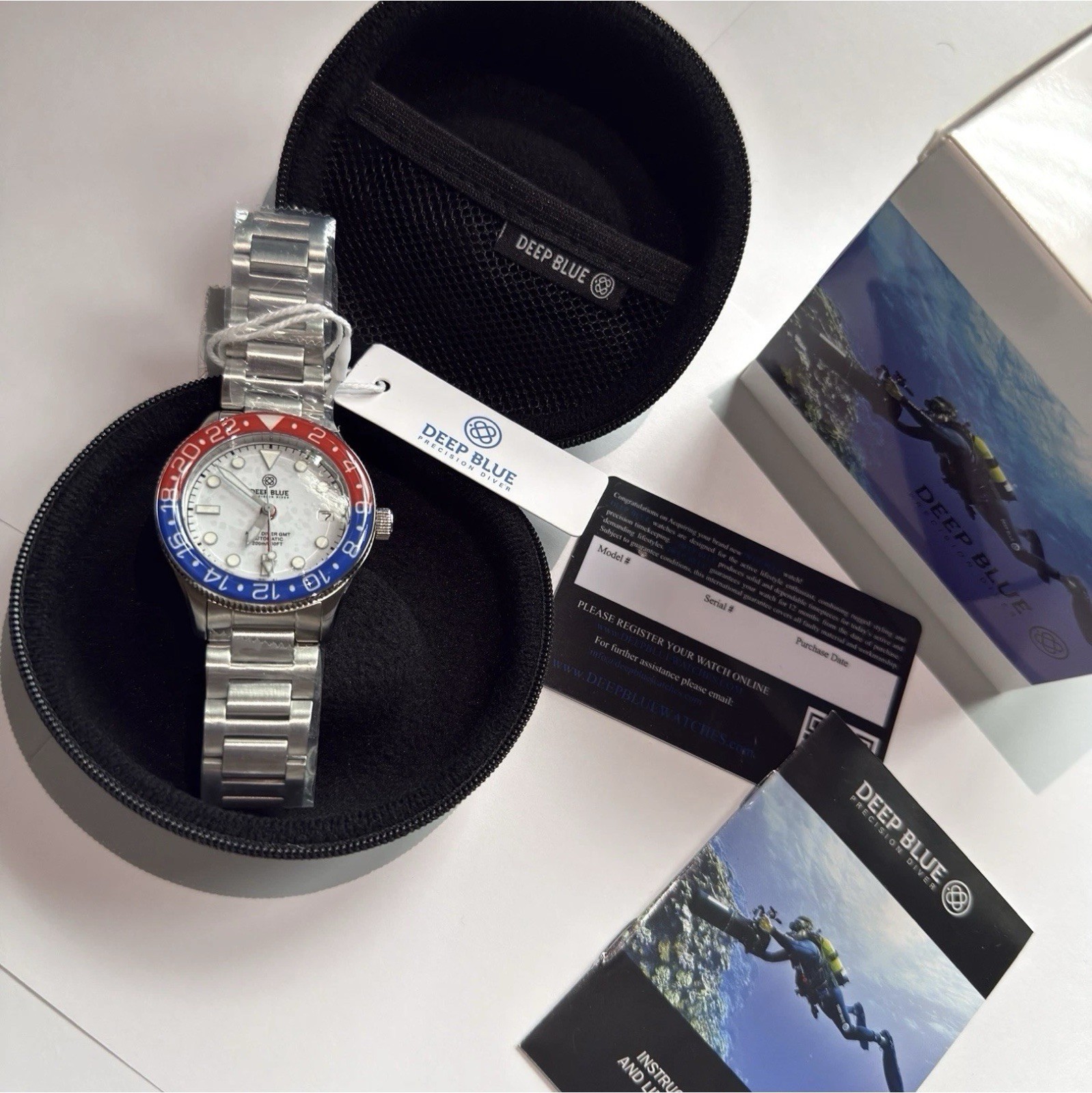 Deep Blue AQUA DIVER GMT AUTOMATIC 40mm RED/BLUE WHITE Dial 200m Dive Watch