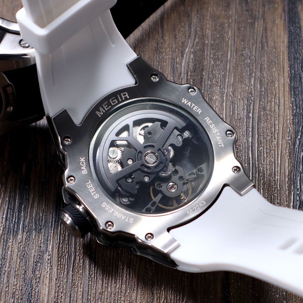 MEGIR Skeleton Automatic Mechanical Men’s Sports Watch 3ATM Luminous Silicone