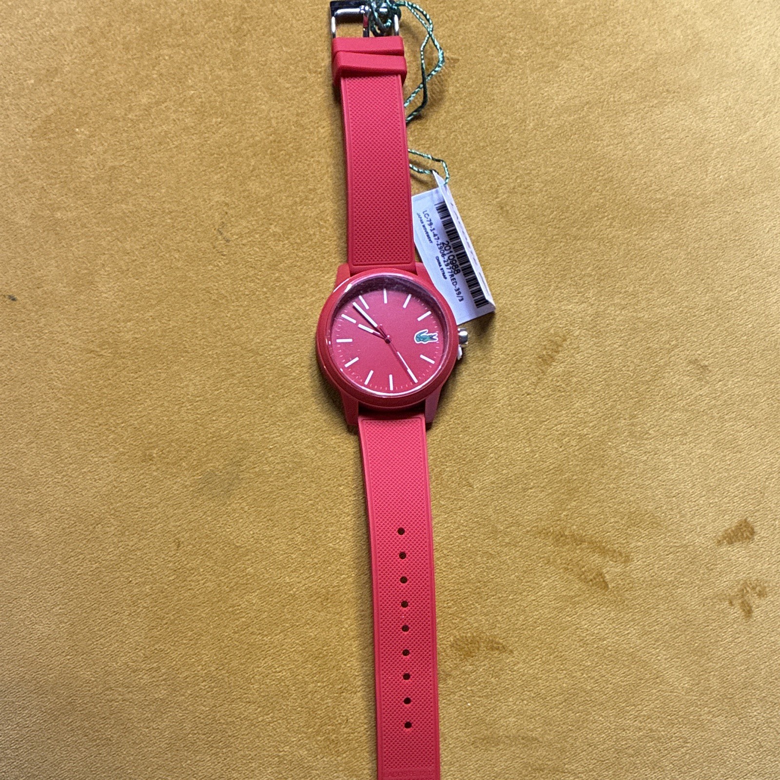 Lacoste Analog Quartz Wristwatch Red Dial Plastic Case Rubber Strap w/Box