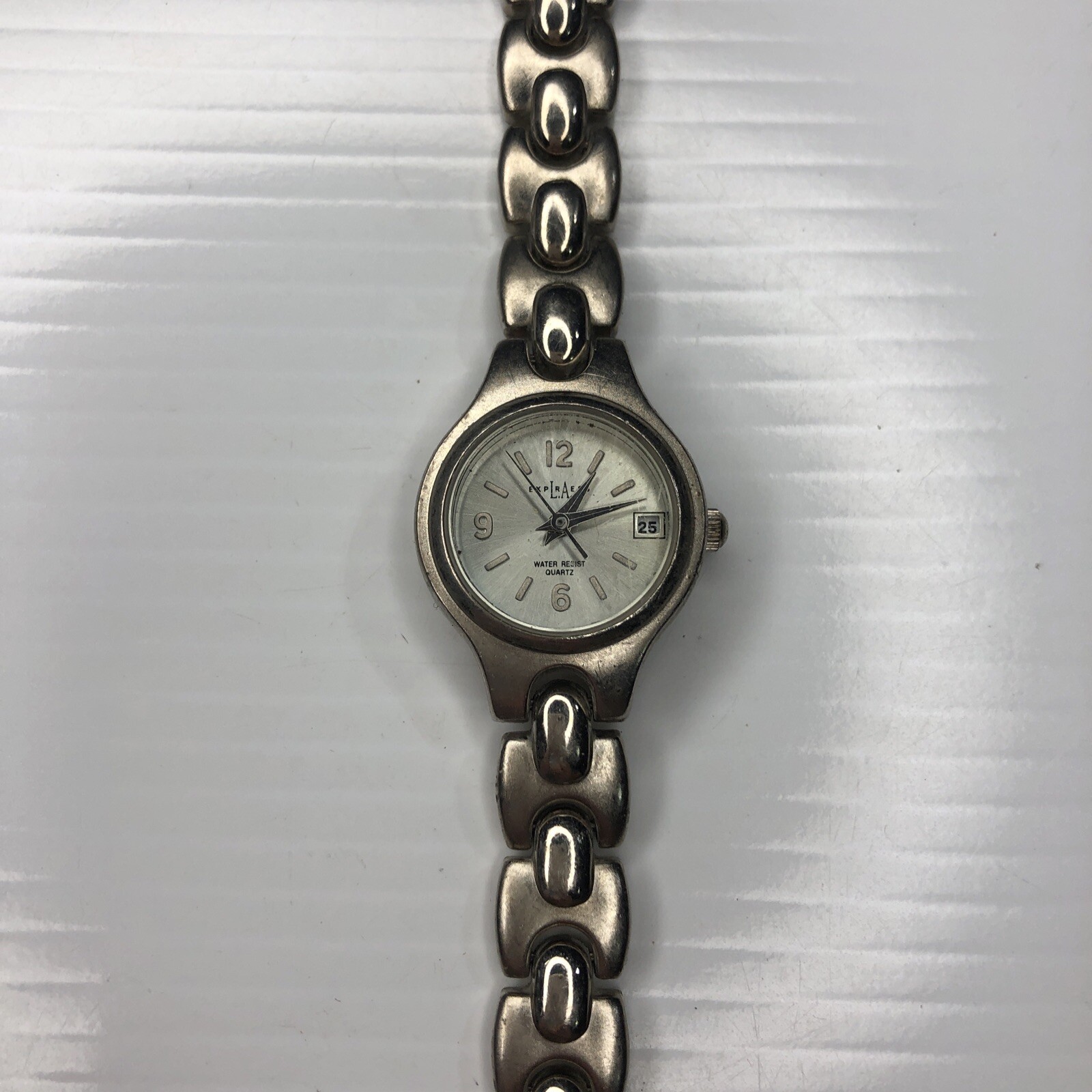 X11 LA Express LAX1336 012 WR100FT Silver Ladies Chrono Watch Untested 7.5in