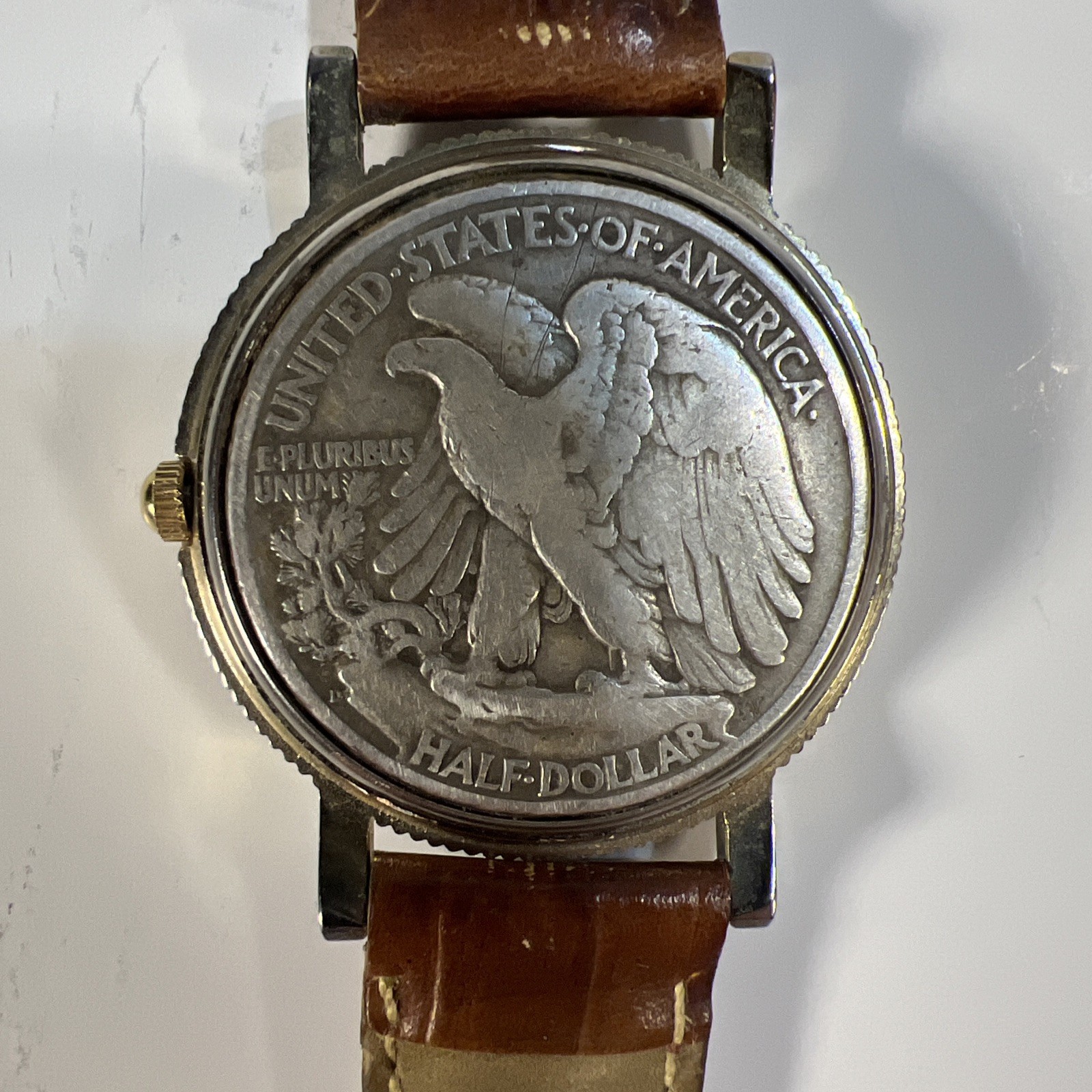 Walking Liberty US Silver Half Dollar 1940’s Mens Watch Leather Band Working