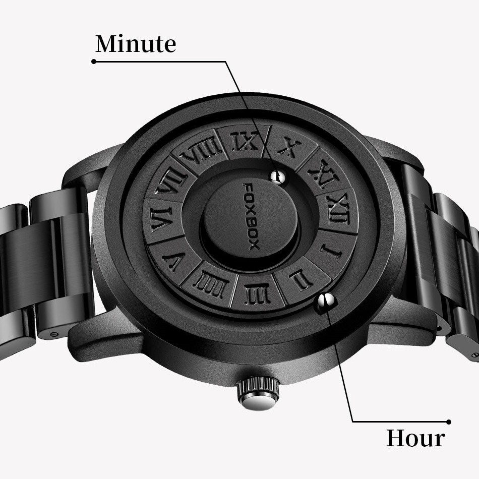 LIGE FOXBOX Men Quartz Watch Creative Scrolling Bead Magne Wristwatch Waterproof