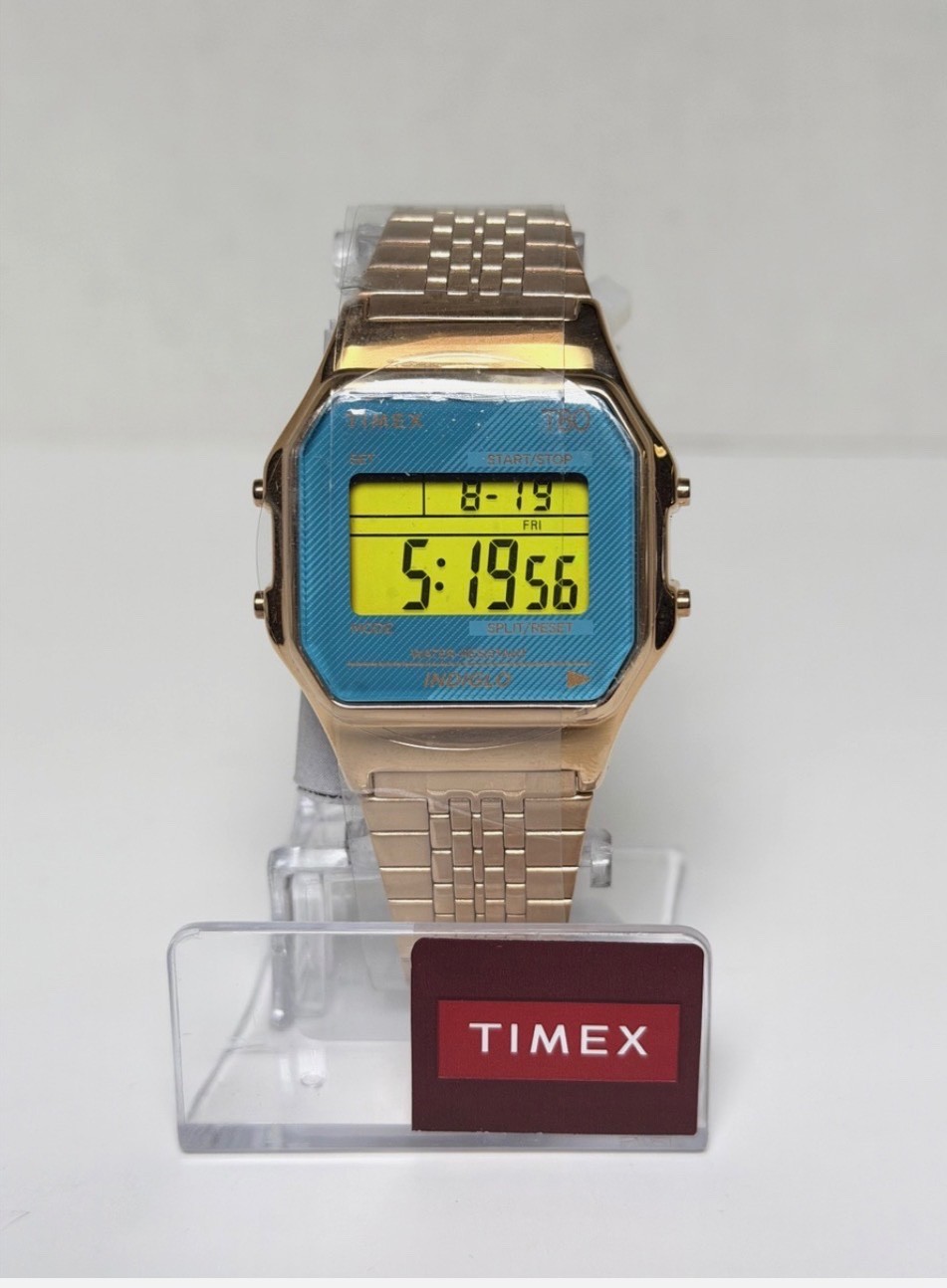 Timex T80 Classic Digital Blue Dial Rose Gold Watch | 34mm (TW2U93600)