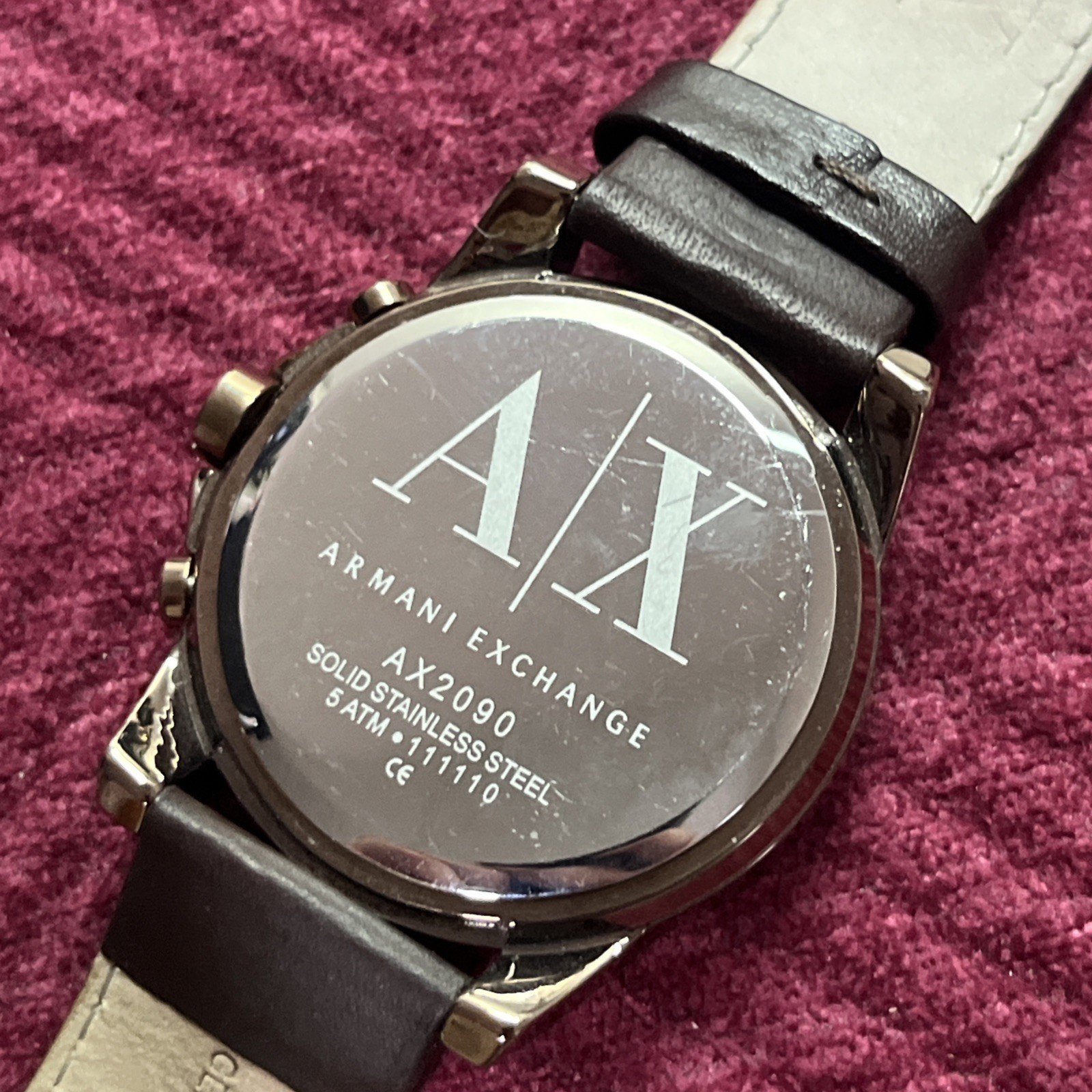 Watch Chronograph Dark Brown Leather Strap 45mm Ax2090