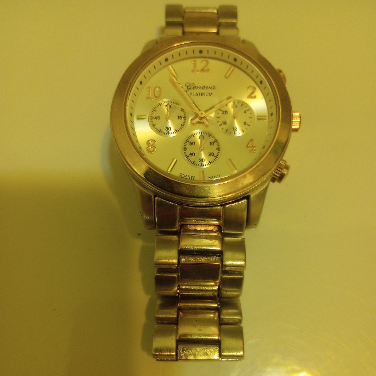 Two Tone Geneva plantium Bracelet link Band Wrist Watch Gold Rose Gold Fashion