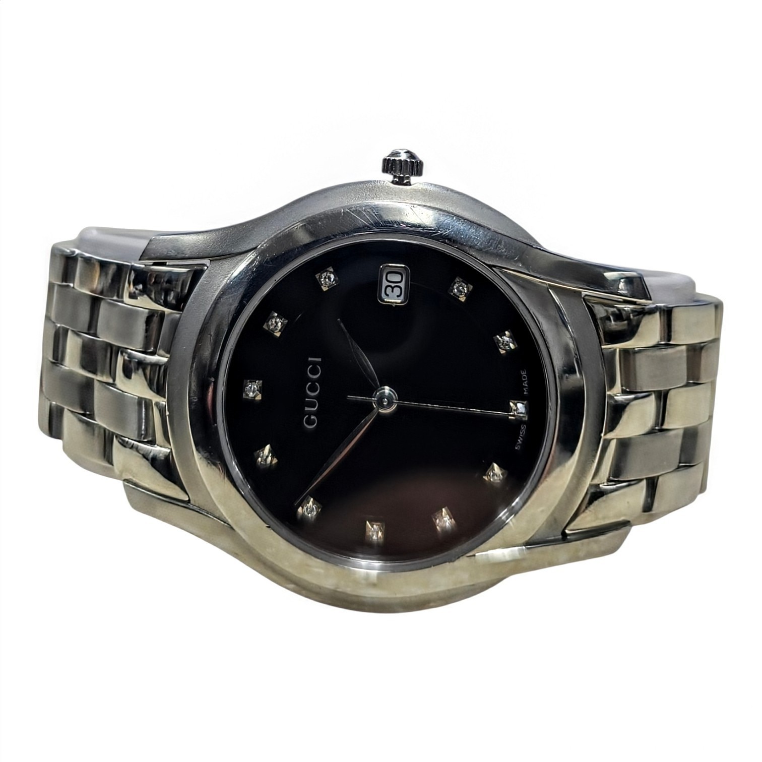 GUCCI 5500M Diamond 11P Black Dial Silver Quartz