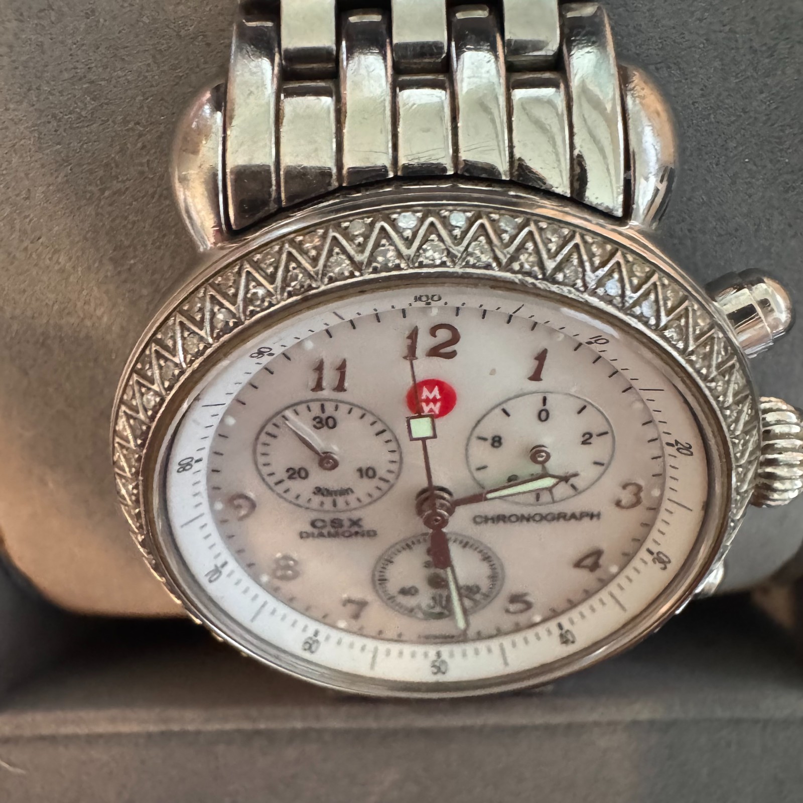 Michele Diamond CSX Chronograph Watch Stainless Steel MOP Face