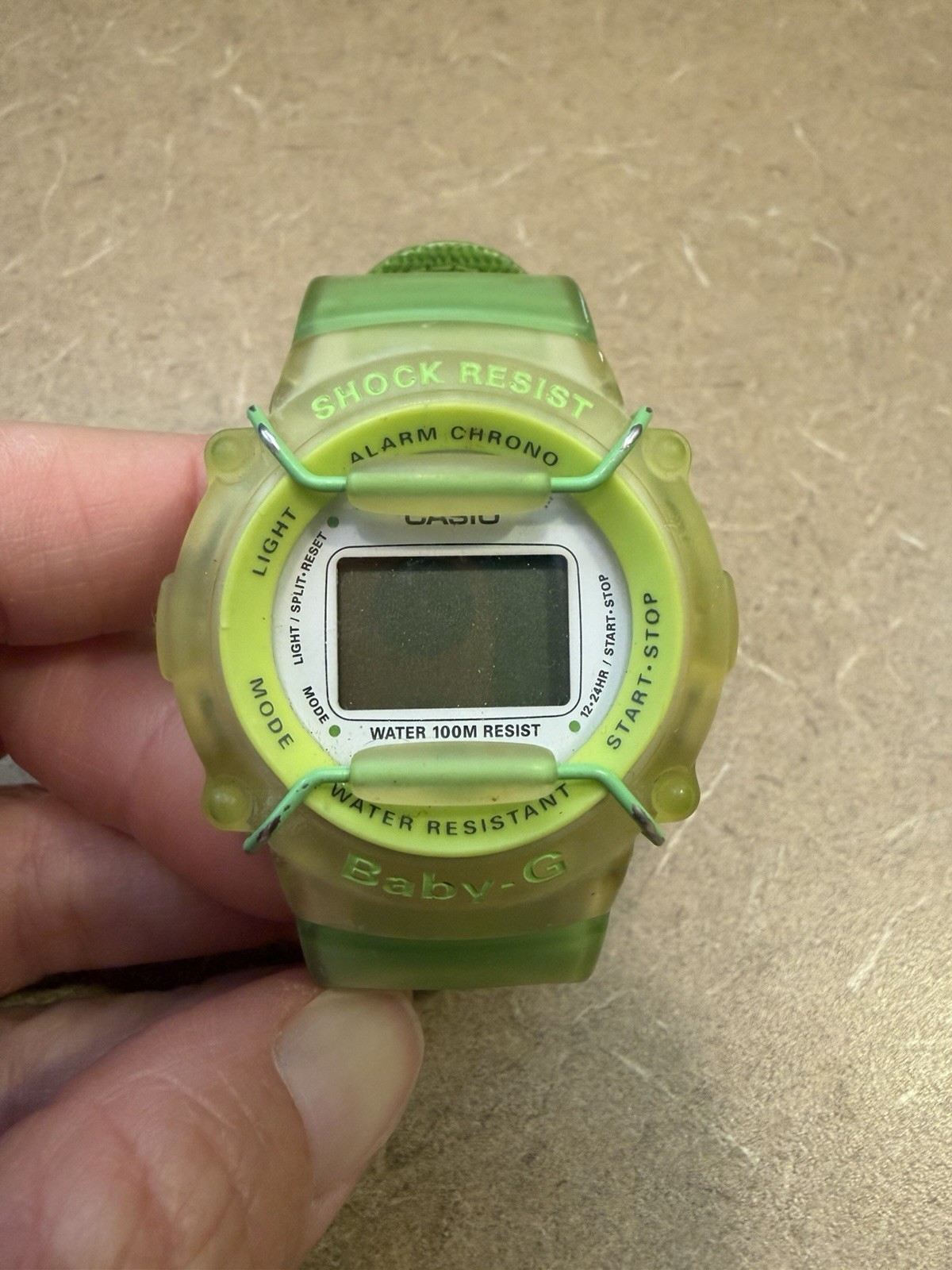 Casio Baby-G BG-301 Neon Green Clear Case Watch WORKS NEEDS BATTERY HTF