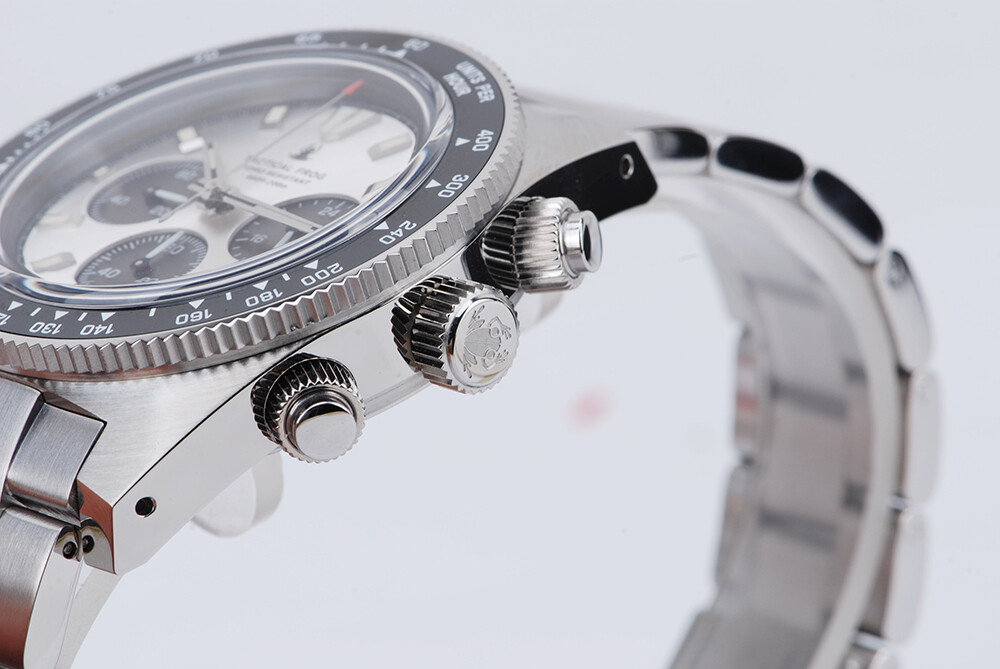 TACTICAL FROG VS75B Solar Power Quartz Chronograph Watch Paul Newman Panda 41mm