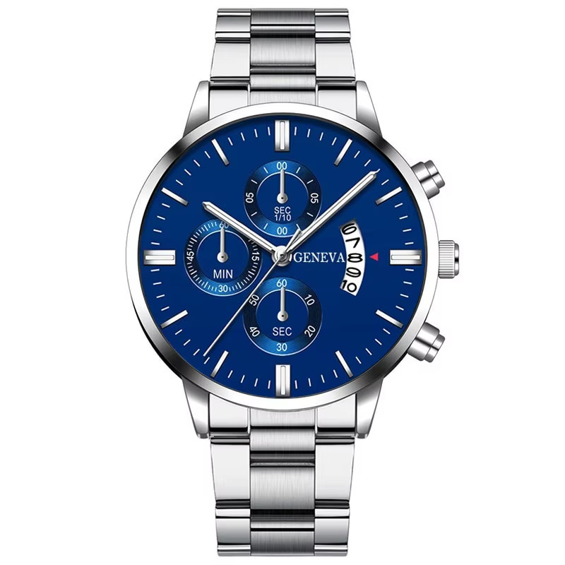 2023 Men’s Luxury Silver Stainless Steel Quartz Business Watch with Calendar