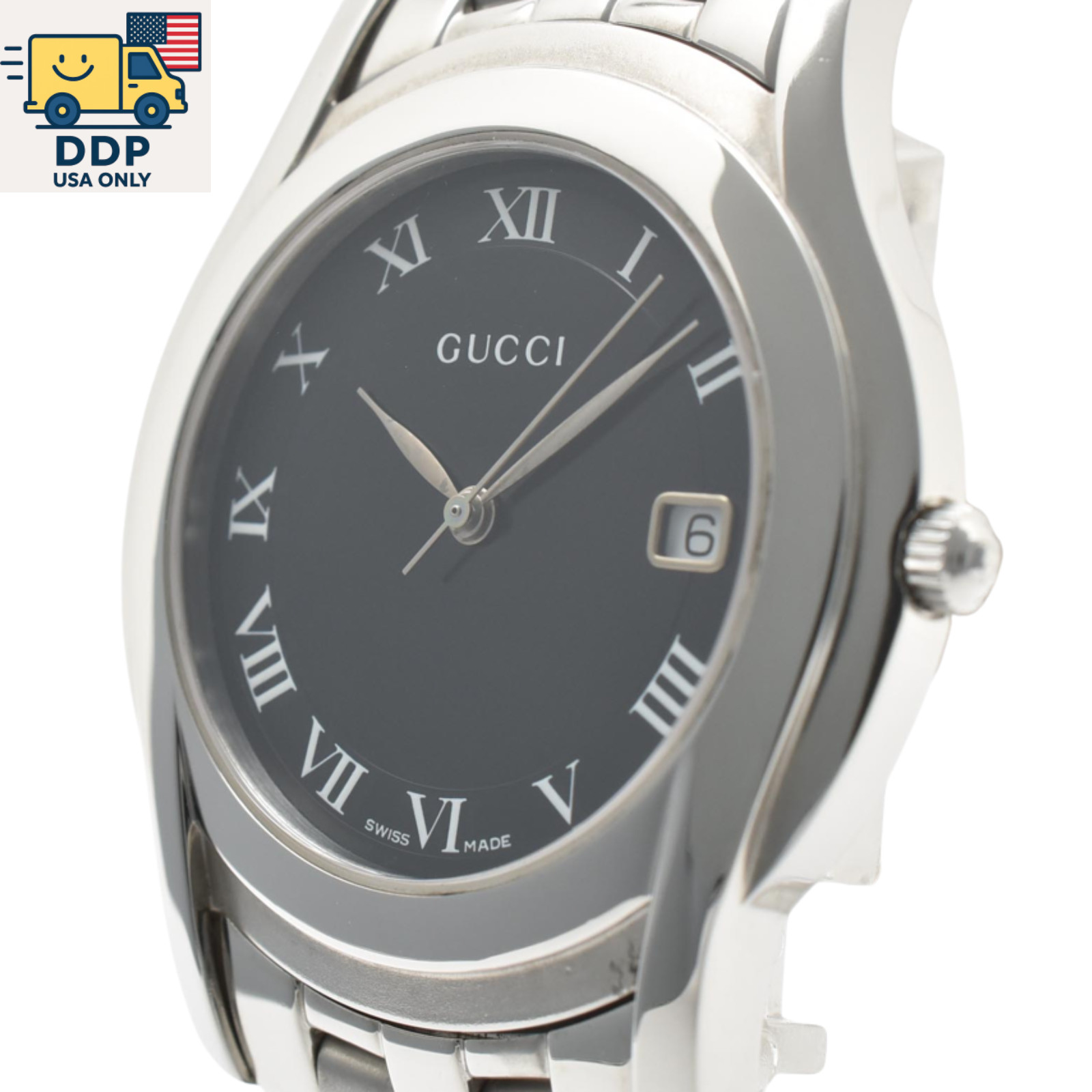 GUCCI 5500M Vintage Men’s Quartz Watch Black Dial Date 34mm Roman [Near Mint]