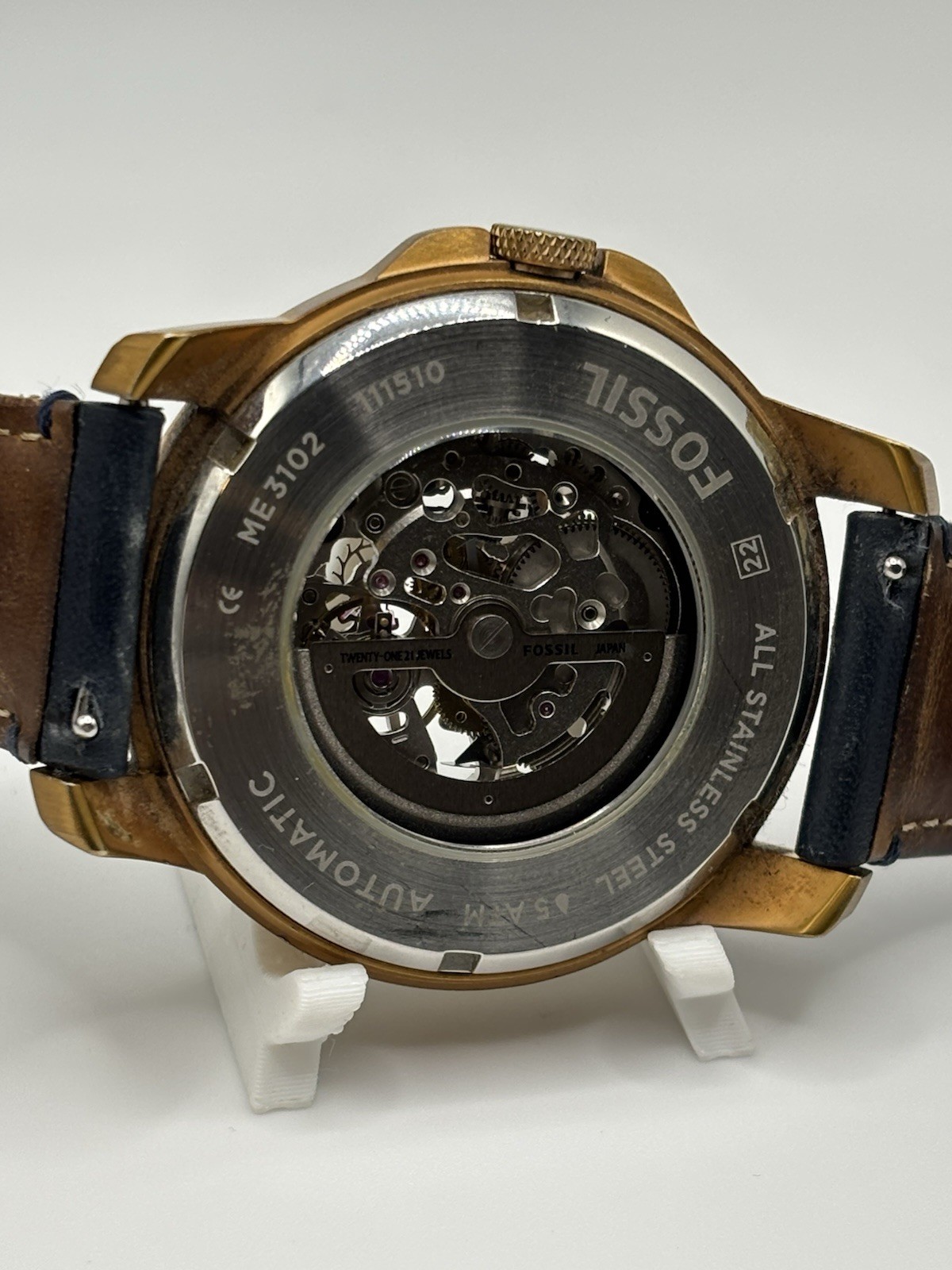 FOSSIL Grant Automatic Skeleton Watch ME3102 Mens 44mm Leather wrist 20cm