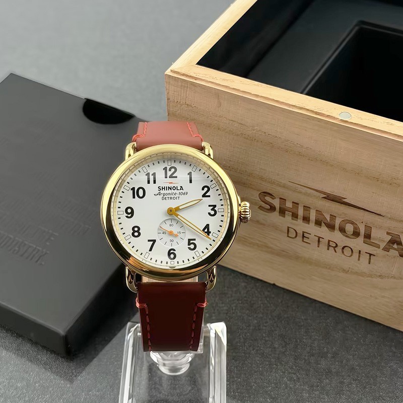 Shinola Runwell 41mm Argonite 1069 Quartz Men’s Watch White Dial Brown Leather