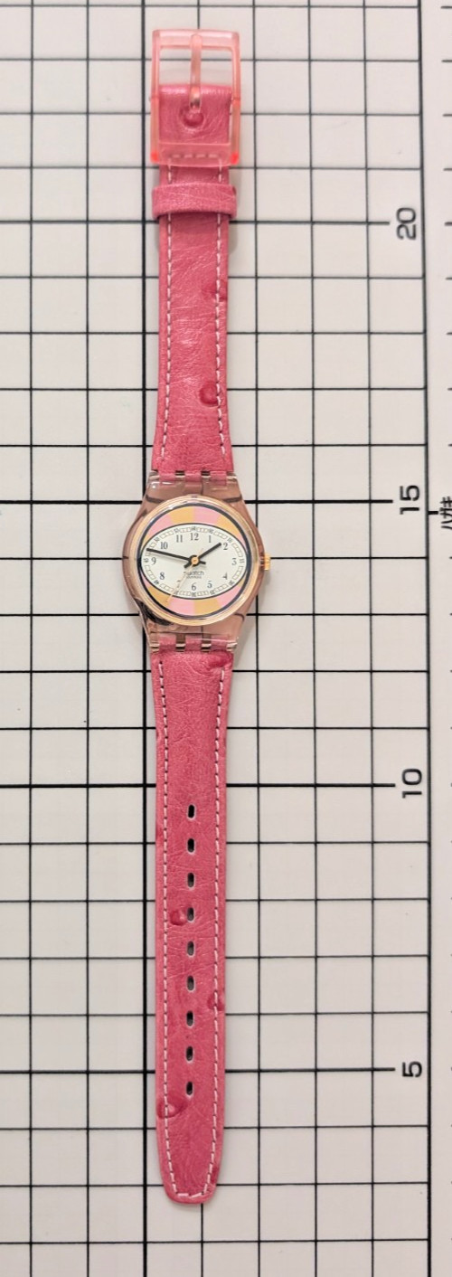 Swatch Regular 1994 Strawberry LP115 Quartz Watch Pink Leather Swiss Made