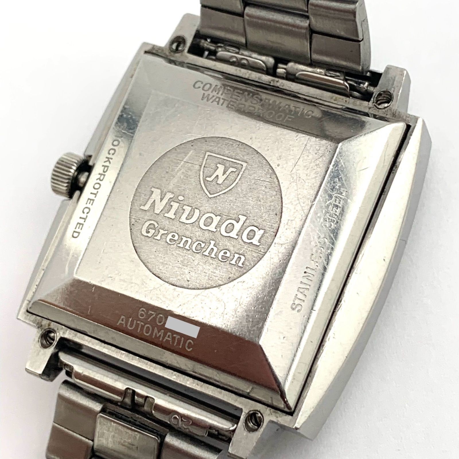 Nivada Grenchen Automatic Square Watch Day Date Stainless Steel From Japan