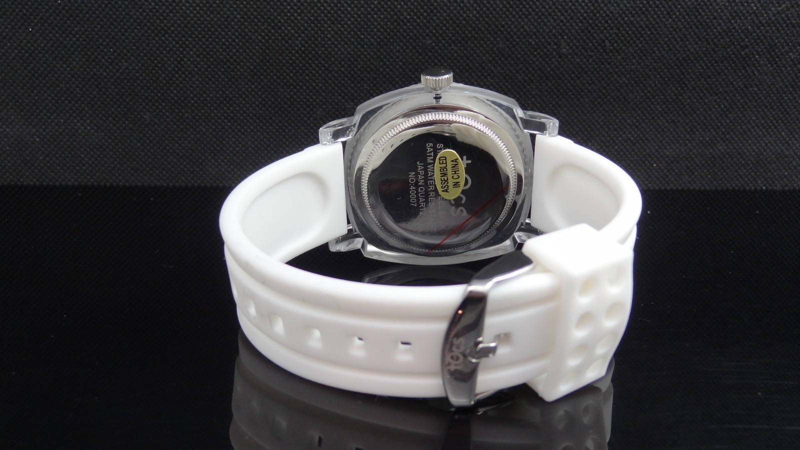 Tocs 40007 White Rubber Strap White Dial Acrylic Silver & Clear Case Watch