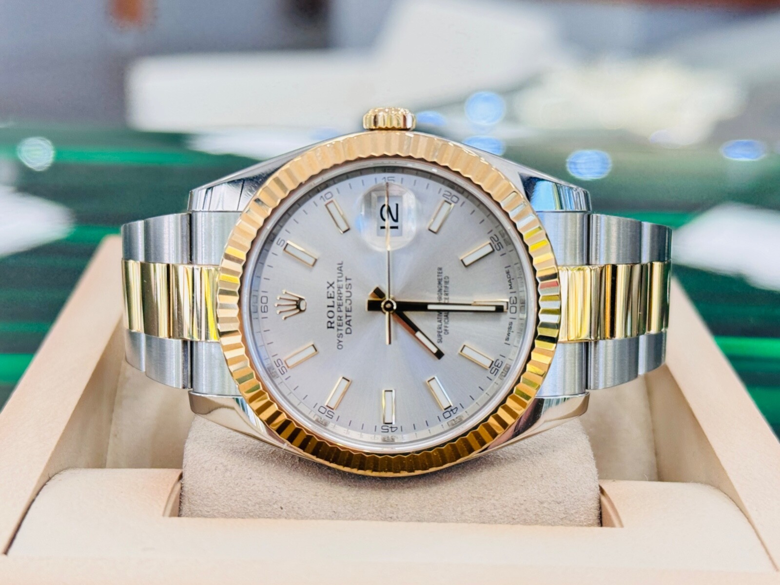 Rolex Datejust 126333 Silver Stick Dial 18k Yellow Gold Steel Oyster Band Watch