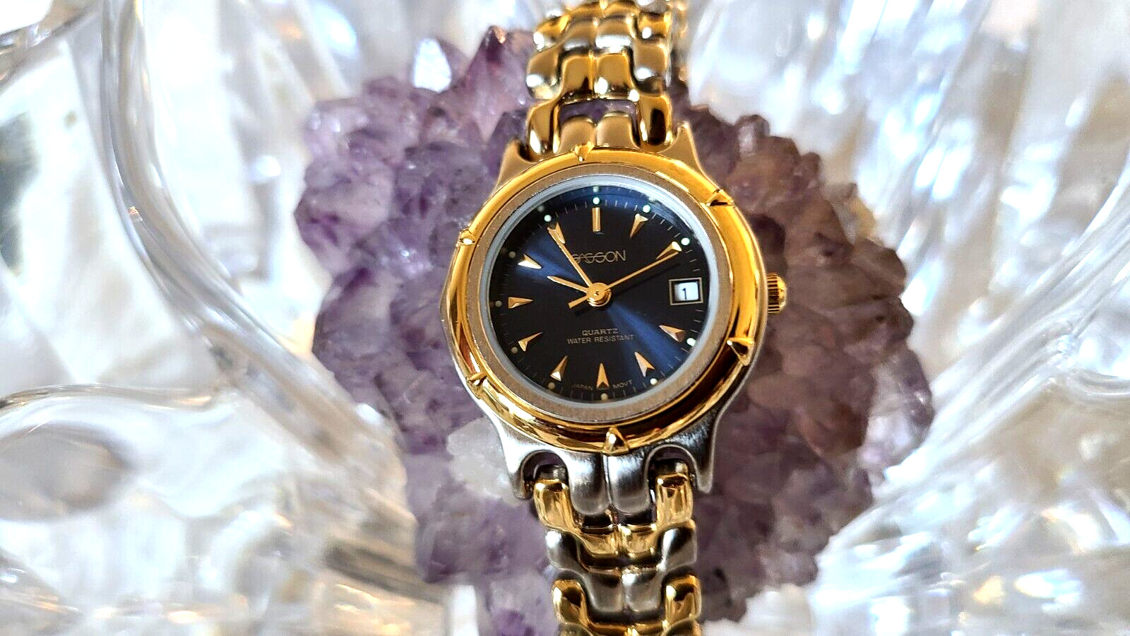Sasson Two-Tone Bracelet Blue Dial Date Ladies Watch