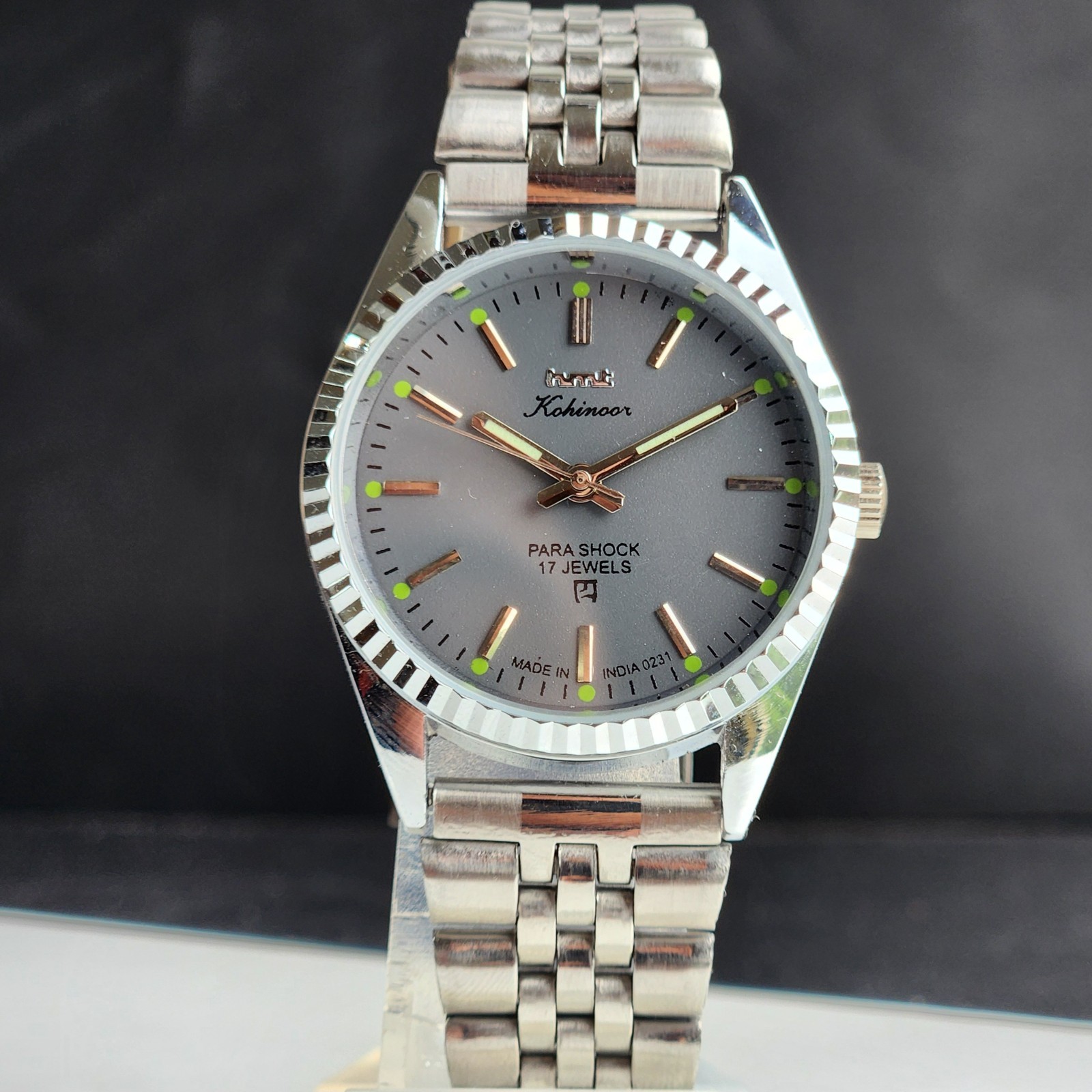 Vintage HMT Kohinoor Fluted Bezel Mechanical Hand Winding Wrist Watch A27