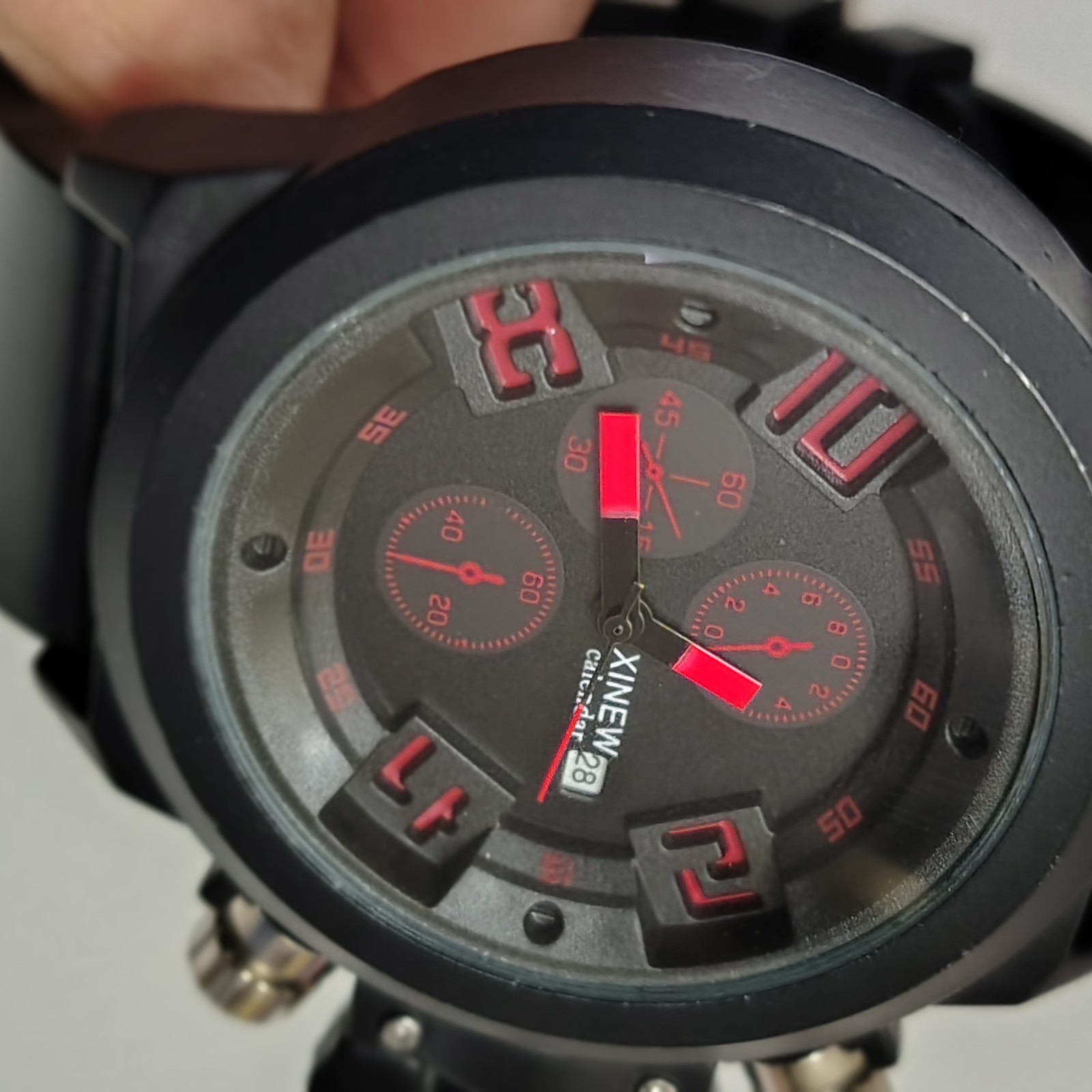 XINEW Mens watch Black Dial Date Quartz Japan Movt unique modern look