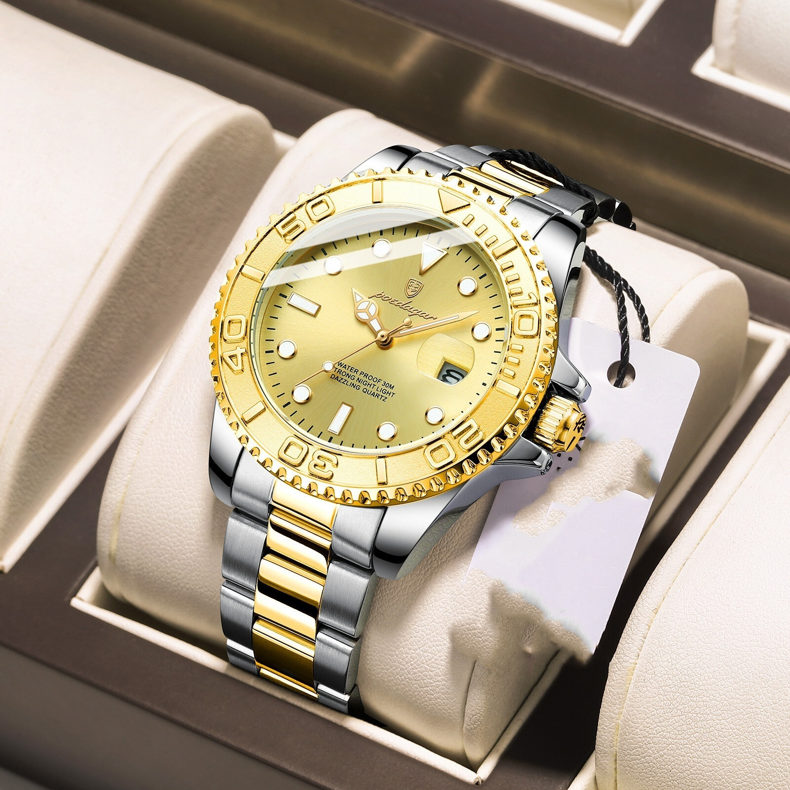 POEDAGAR Men Business Watch Waterproof Stainless Steel Date Luminous Waterproof