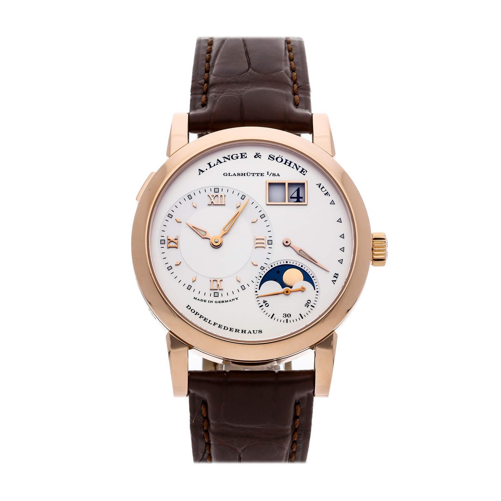 A. Lange & Sohne Lange 1 Moonphase Rose Gold Manual 38mm Strap Watch 109.032