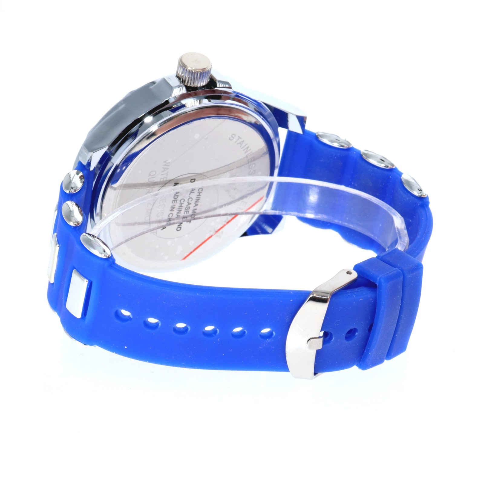 Men Gold Silver Fully Iced Bling Bezel Blue Silicon Bullet Band Hip Hop Watch