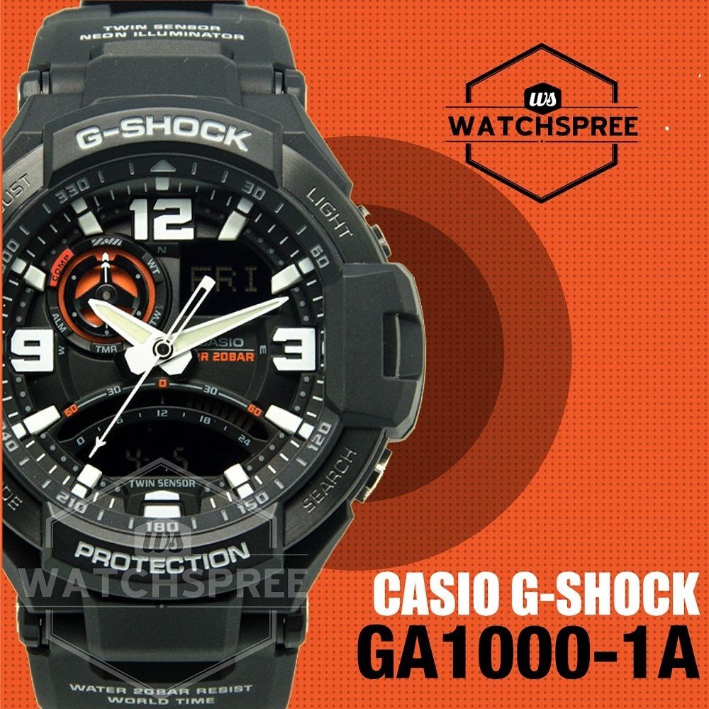 Casio G-Shock Twin Sensor Compass Aviator Black Resin Band Watch GA1000-1A