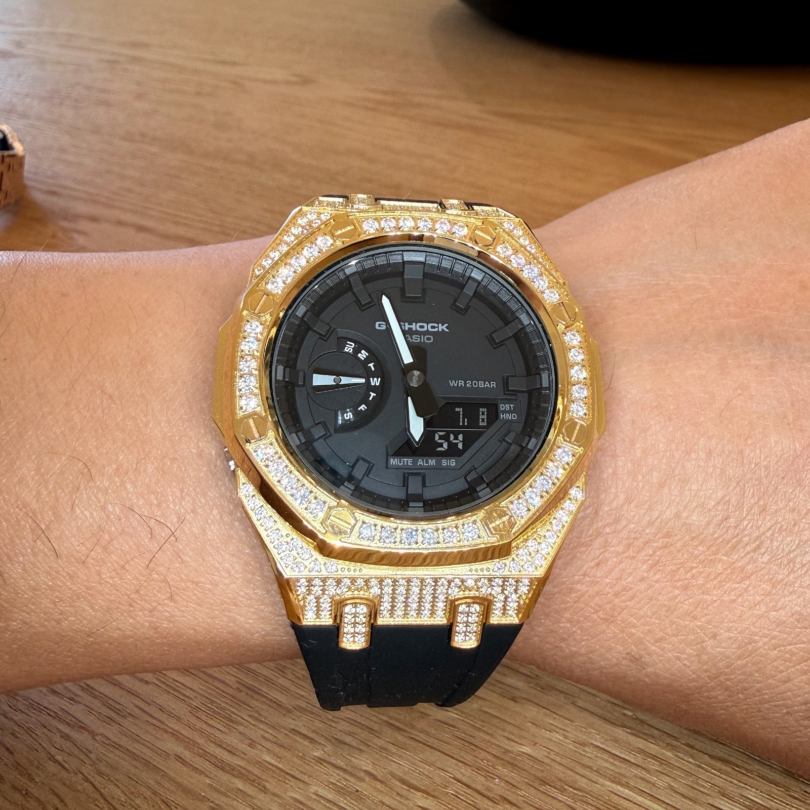 Modded Authentic Casio G Shock GA2100 Gold Iced Out Watch Rubber Strap