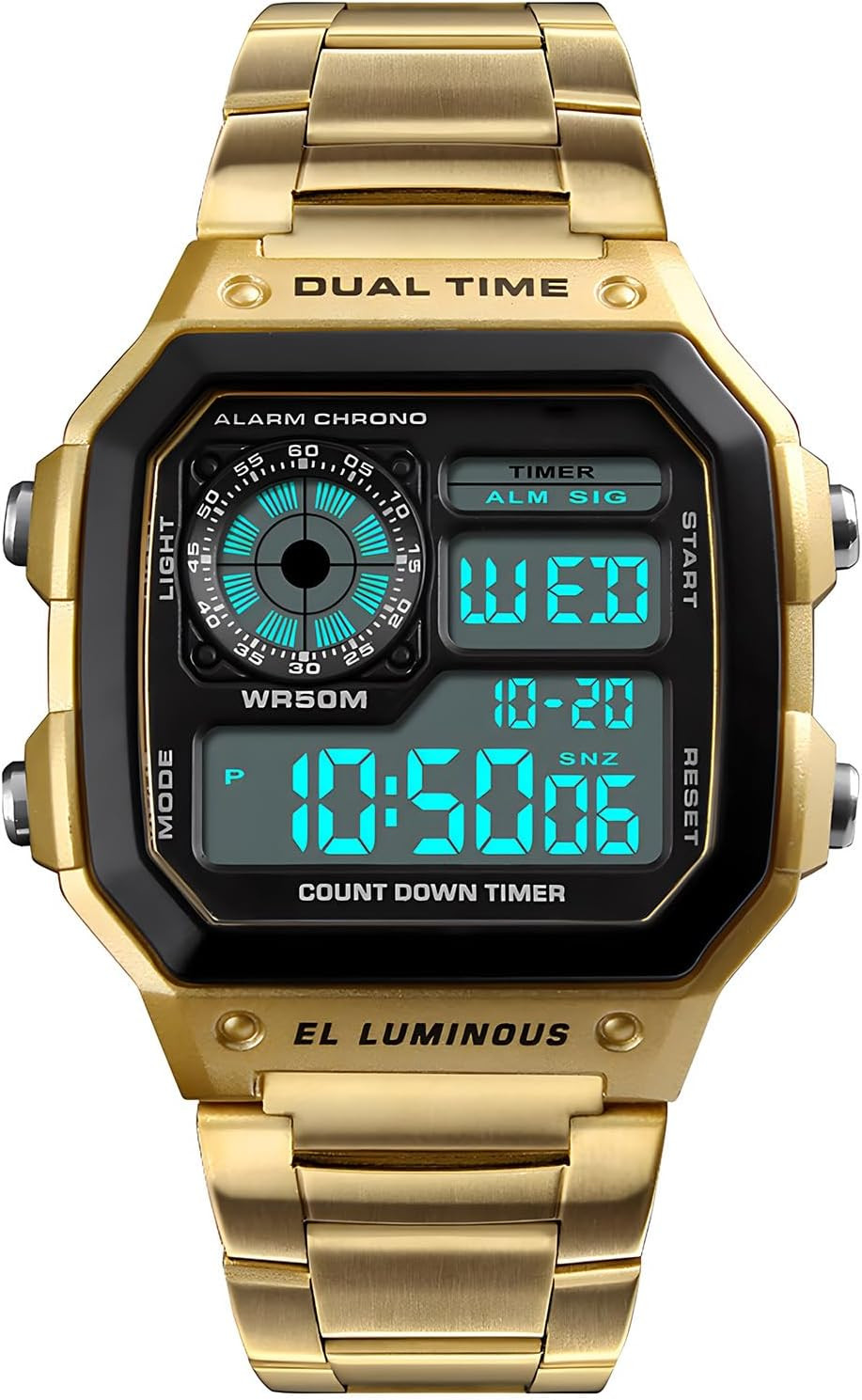 Men’s Digital Multi-Function Watches Dual Time Alarm Stopwatch Countdown Backlig