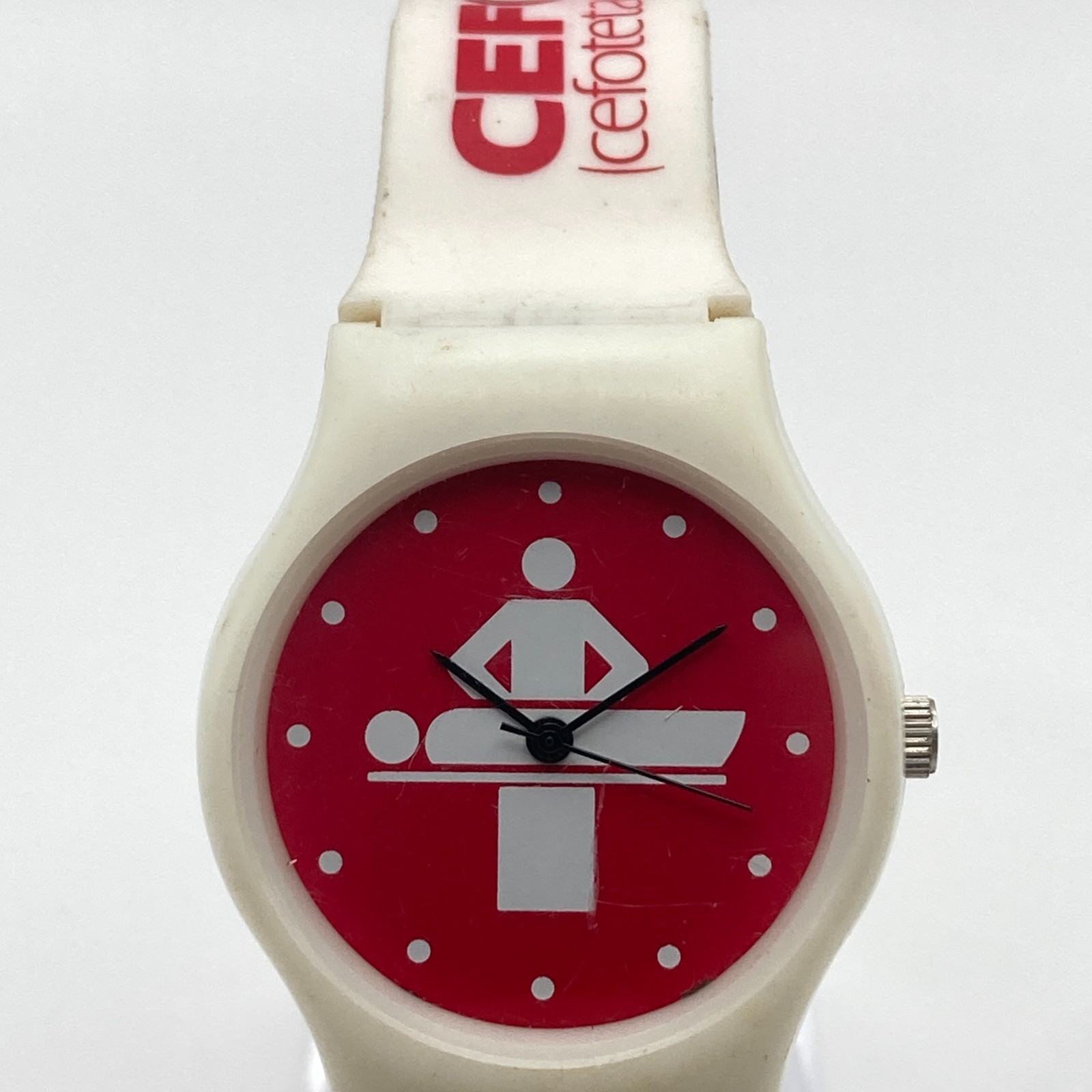 Vintage Cefotan Pharma Rep Unisex Watch 33mm White Red Medical New Battery 8.75″