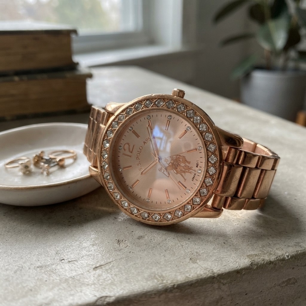 Elegant Women’s Rose Gold Watch with Crystal Bezel – Perfect for Every Occasion