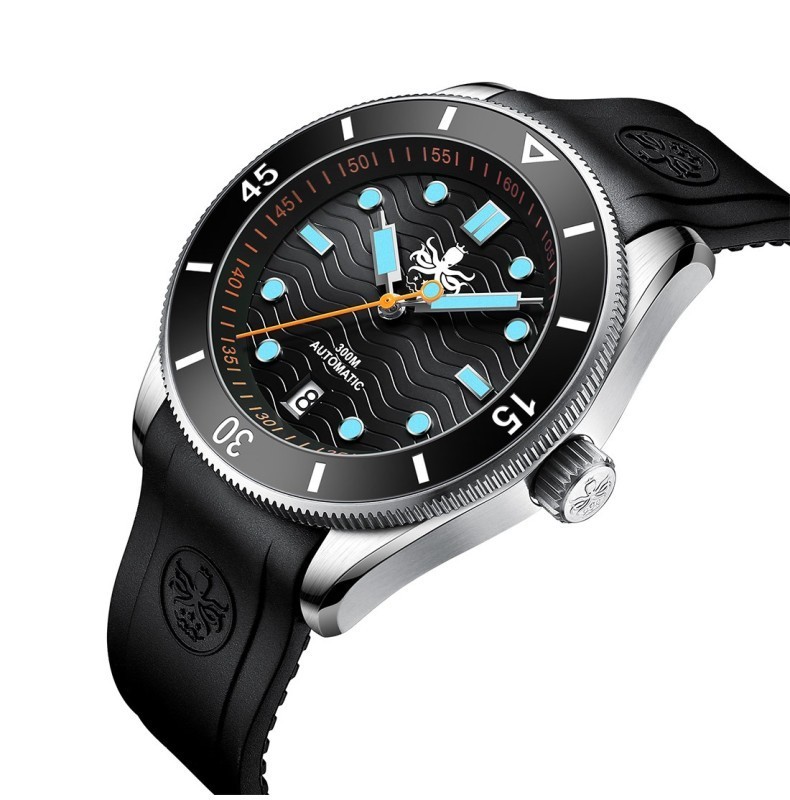 Phoibos WAVE MASTER 300M Steel Automatic Black Silicone Diver Men’s Watch